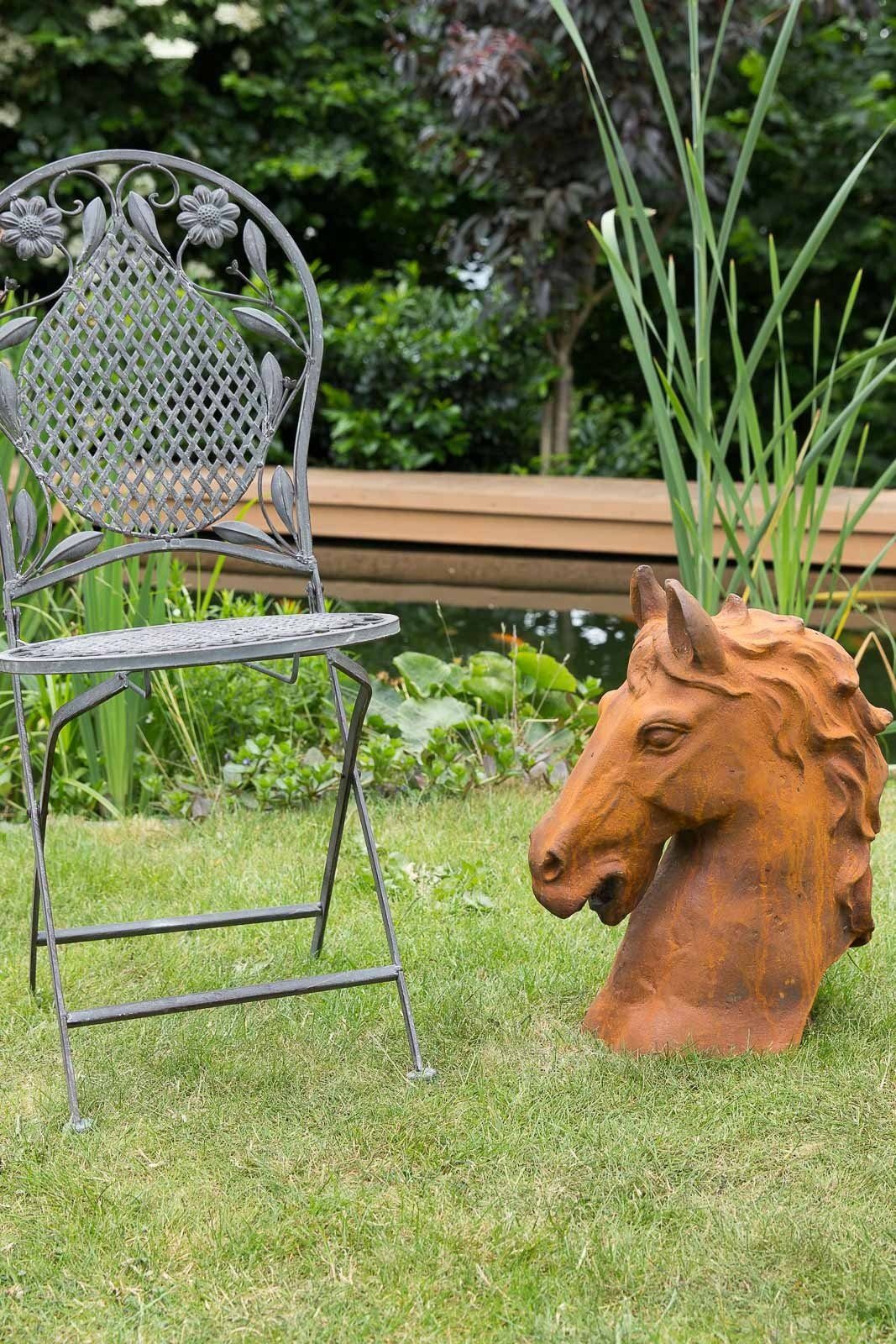 Aubaho Skulptur Pferd Horse Pferdekopf Figur 20 kg Gartenfigur Eisen iron sculpture Höhe