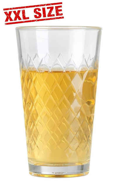 CreaTable Glas Apfelweinbecher XL KURT, 500 ml, Glas, rautenförmige Außenstruktur