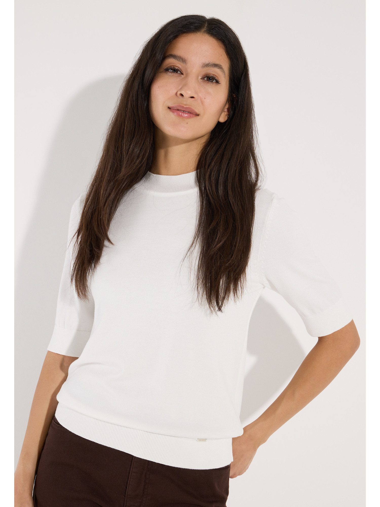 MORE&MORE Rundhalspullover zeitloser, femininer Halbarmpullover
