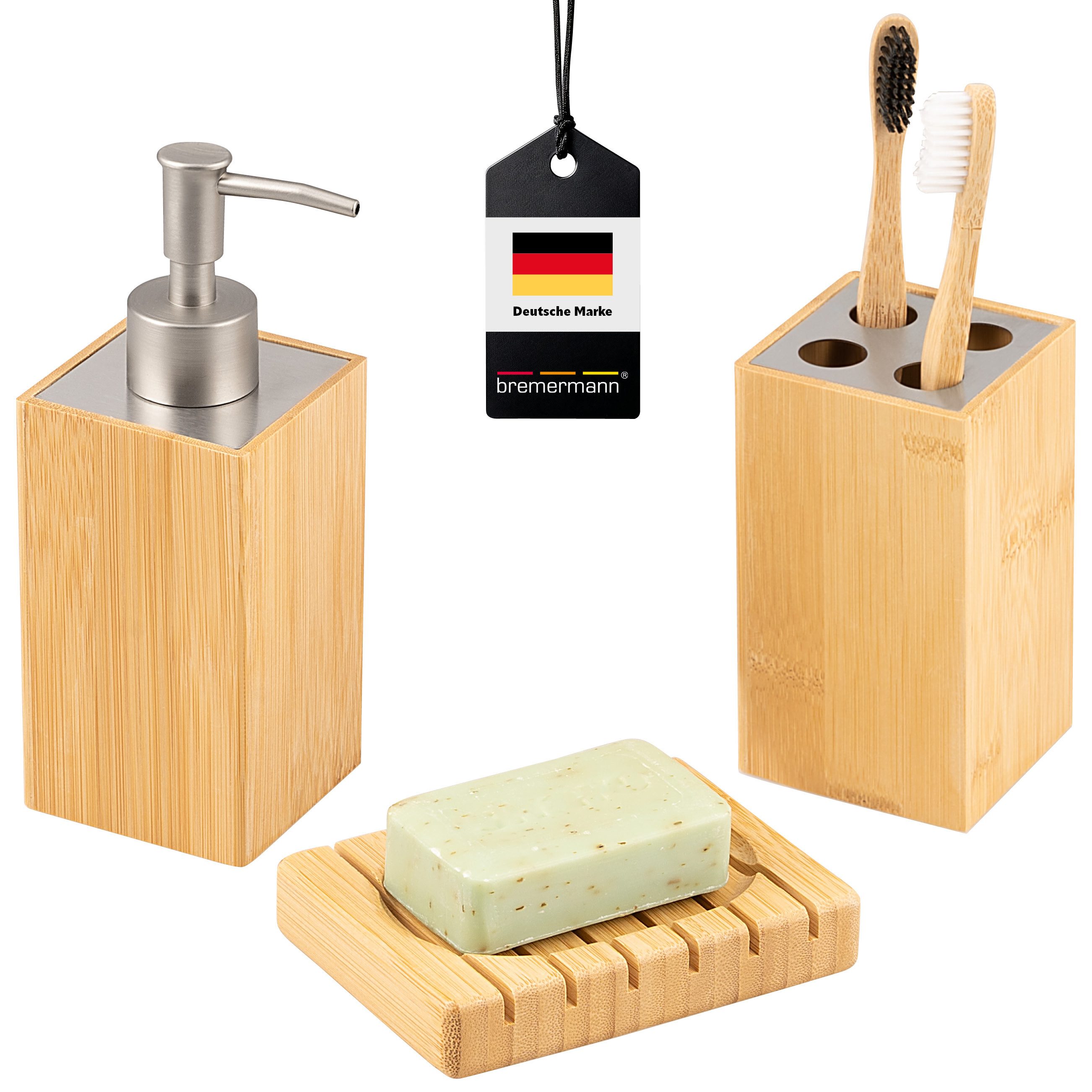 bremermann Badaccessoire-Set Badezimmer-Set 3-tlg., Bambus, Badezimmer-Zube günstig online kaufen