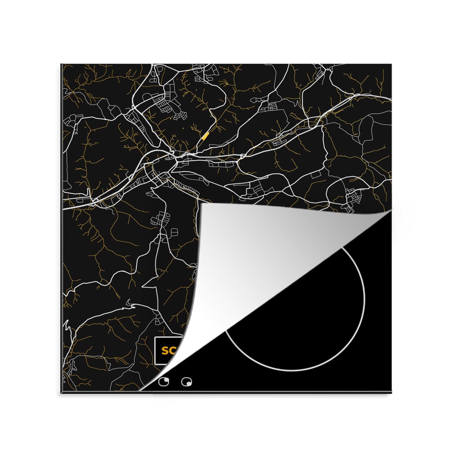 MuchoWow Herdblende-/Abdeckplatte Schwarz und Gold - Stadtplan - Schwäbisch Gmünd - Deutschland - Karte, Vinyl, (1 tlg), 78x78 cm, Ceranfeldabdeckung, Arbeitsplatte für küche