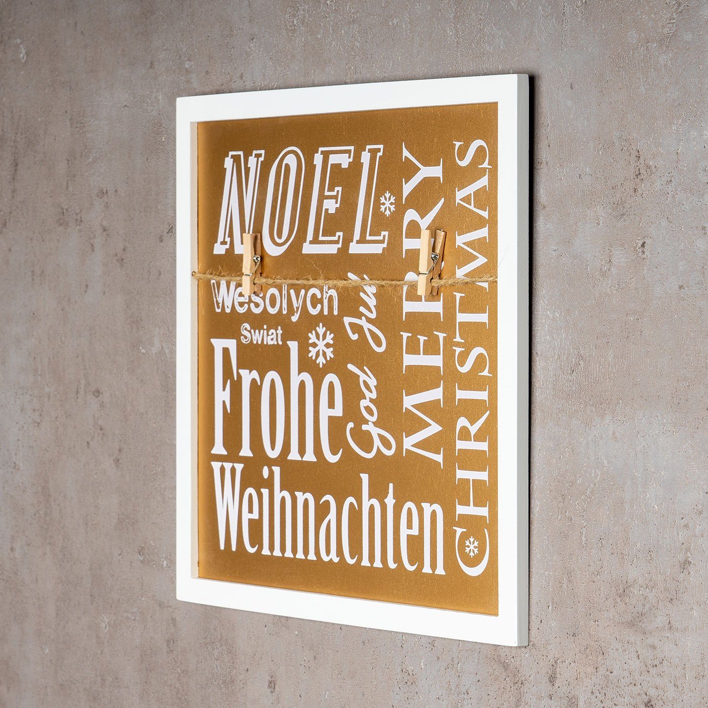 Levandeo® Bilderrahmen, 3er Je Set Weiß Wandbilder Weihnachten Sprüche Gold 30x30cm Holz