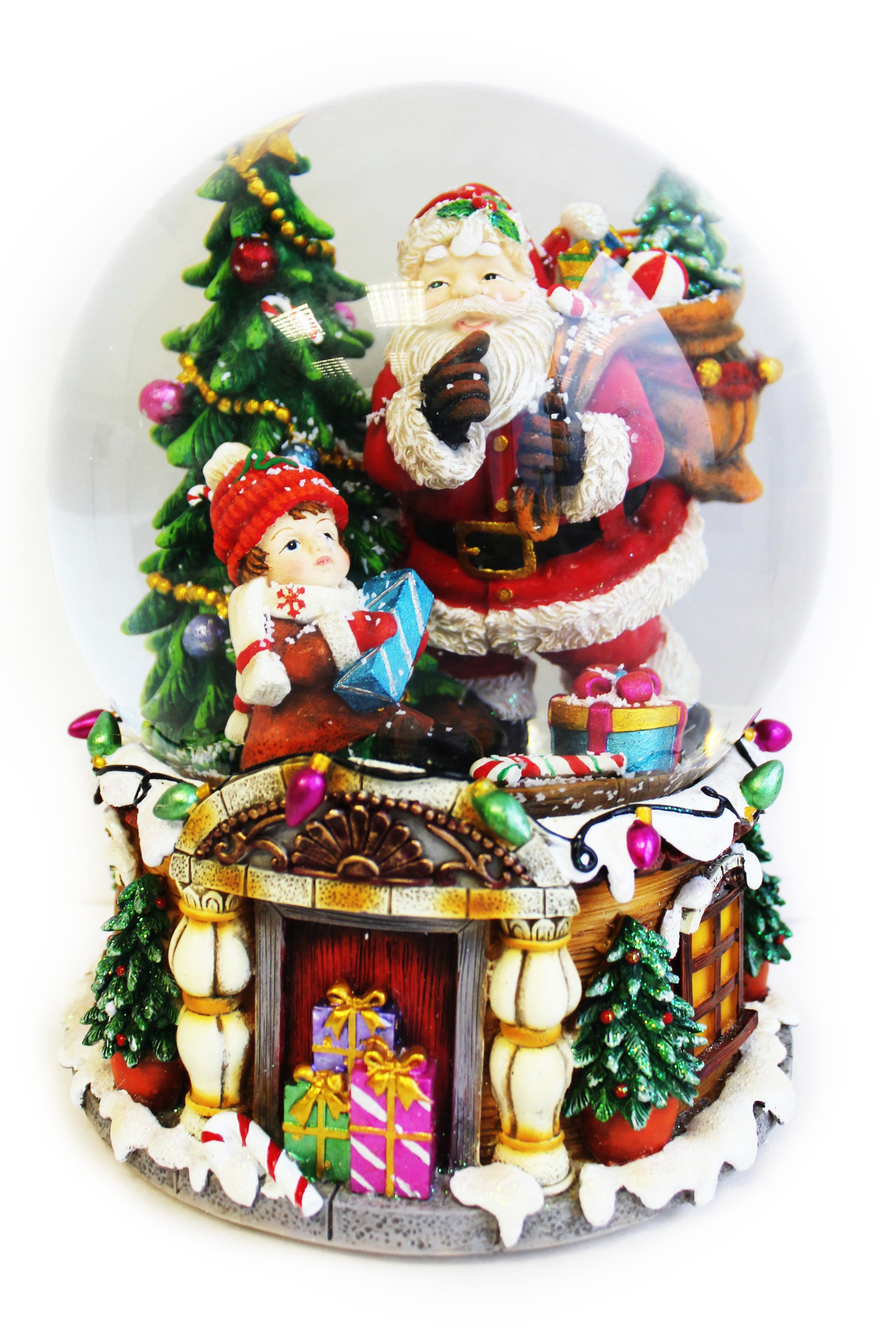 ELLUG Schneekugel große XXL Schneekugel mit Spieluhr zum Aufziehen, Schnee  & Glitzer Ø150mm H.: 20cm Lied: Jingle Bells Weihnachtsmann Weihnachtsbaum  Geschenke Weihnachtsdeko