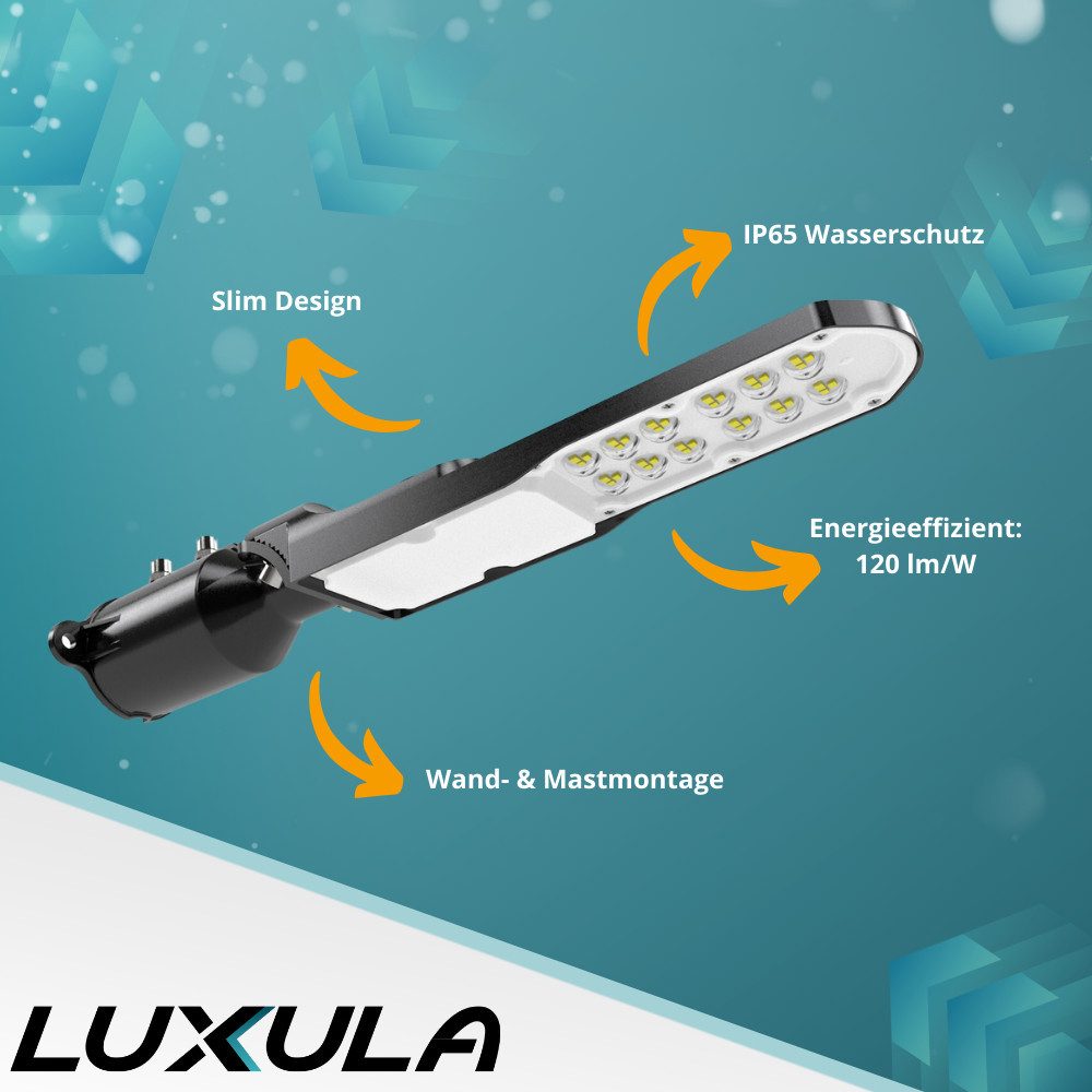 LUXULA LED Flutlichtstrahler LUXULA LED Straßenleuchte 30 W 5000 K Neutralweiß Schwarz, LED fest integriert, Neutralweiß