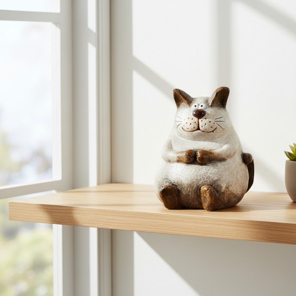 formano Dekofigur Dekokatze dicke Katze im Cartoon-Stil Creme-Braun 25 cm Glasur (1 St)