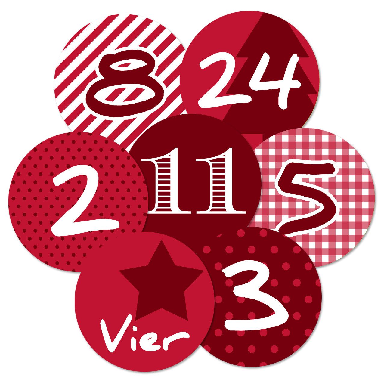 Frau WUNDERVoll Sticker 24 Adventskalenderzahlen rot, für 1 Kalender (4 cm)
