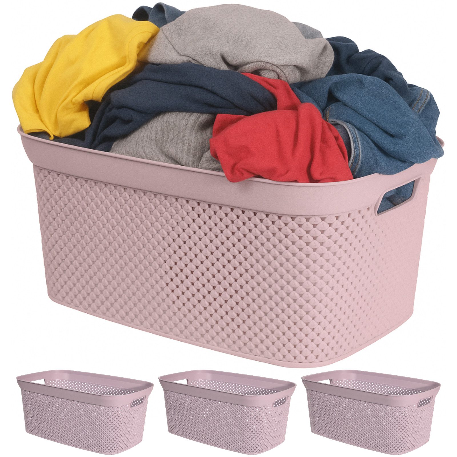 Koopman Wäschekorb Wäschewanne Kunststoff 4 Farben 4er Set (4 St), Rosa, 2 Tragegriffe, 35 Liter, Kunststoff, Stabil