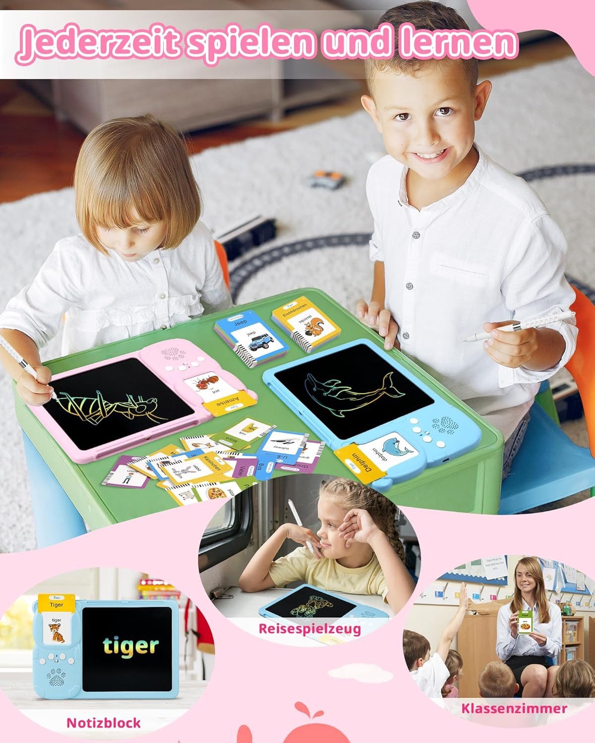 ibettertec Lernspielzeug Sprechende Flash-Karten,Spielzeug,Deutsch Lernspielzeug,510Wörter (Deutsch und Englisch Lernen für Kinder, 2 in 1 Lernspielzeug Lesen und Schreiben,Montessori-Spielzeug), 510 Wörter Sprechende Flash-Karten,mit LCD Schreibtablett,Geschenk