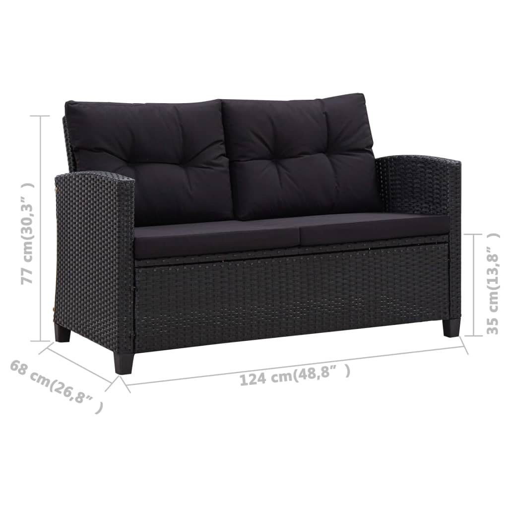 vidaXL 2-Sitzer-Gartensofa Rattan, Loungesofa 1 Teile Schwarz Kissen mit 124 Poly cm