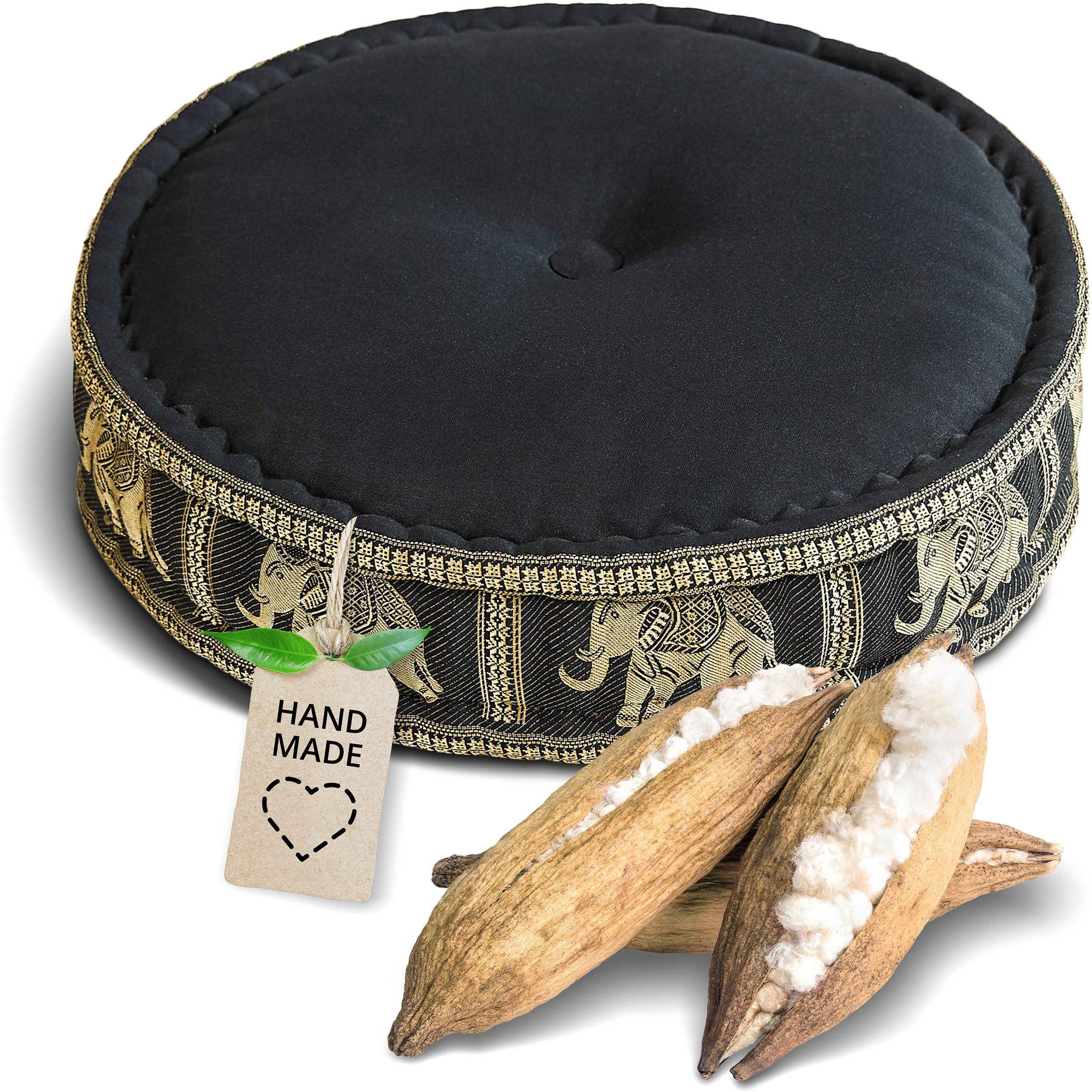 livasia Meditationskissen Zafukissen groß (Deluxe) - 45x15cm, Kapok, vegan, handgefertigt