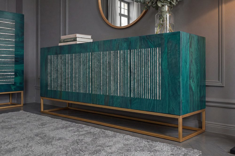 riess-ambiente Sideboard ONYX 180cm türkis/gold - Mango, Eisen, Achat Edelstein, Soft-Close (Einzelartikel, 1 St), Kommode aus Massivholz - ideal für Wohn- und Esszimmer oder Loft