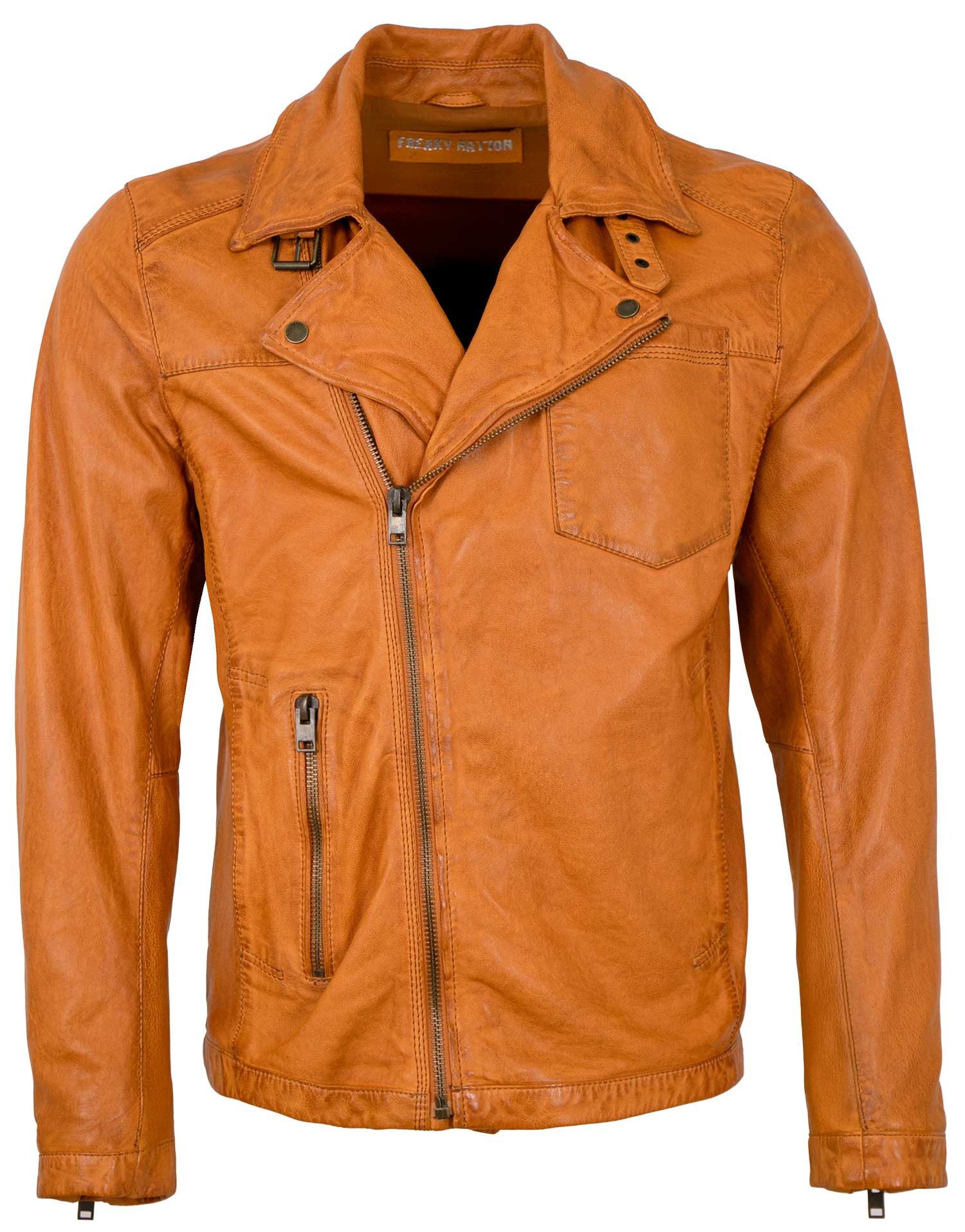 Freaky Nation Lederjacke Jarick-FN Freaky Nation - Herren Lederjacke Bikerjacke Lammnappa orange-gelb
