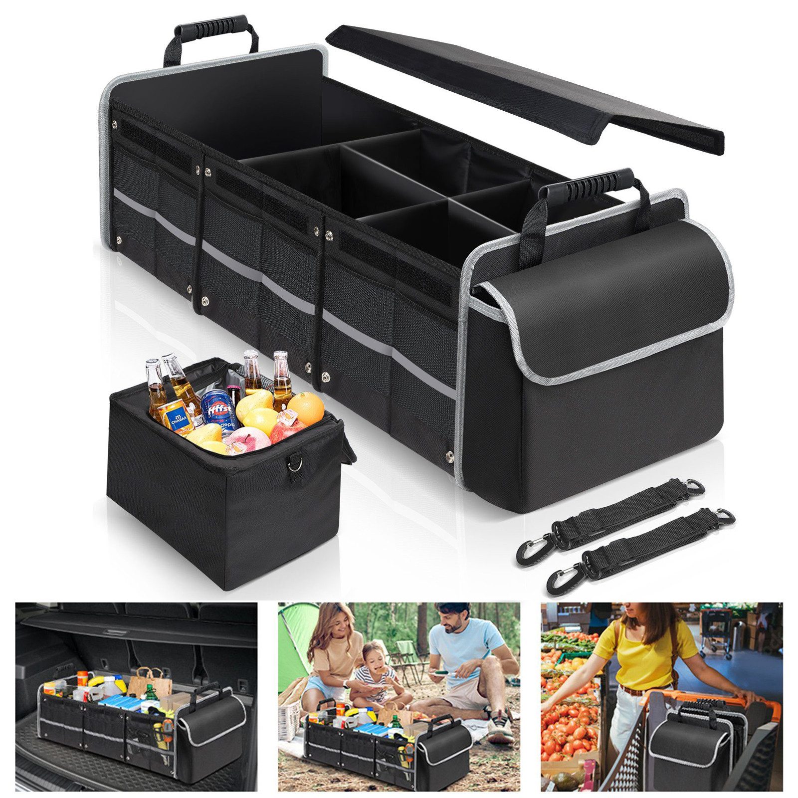 BTTO Faltbox Kofferraum-Organizer Schwarz, Aufbewahrungsbox mit mehreren Fä günstig online kaufen