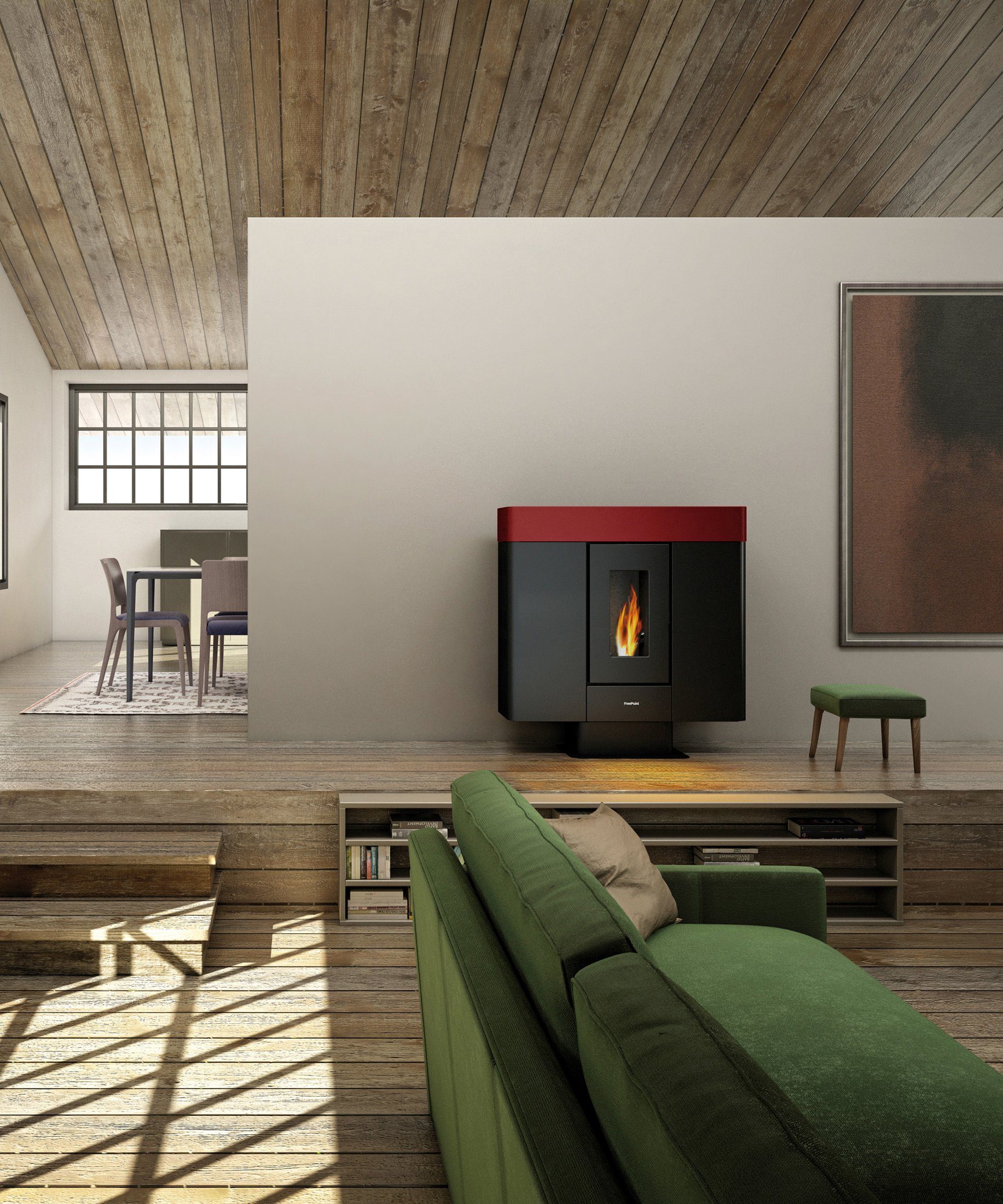 Freepoint Pelletofen Moon airtight, 10 kW, Zeitbrand, 340 W, 230 V