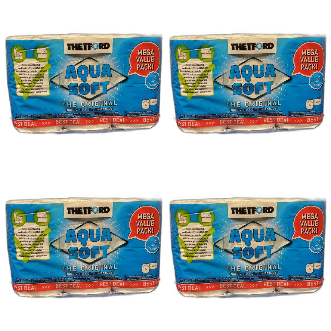 THETFORD Туалетная бумага 4x Aqua Soft Campingtoilettenpapier Sondergröße 6 Rollen von