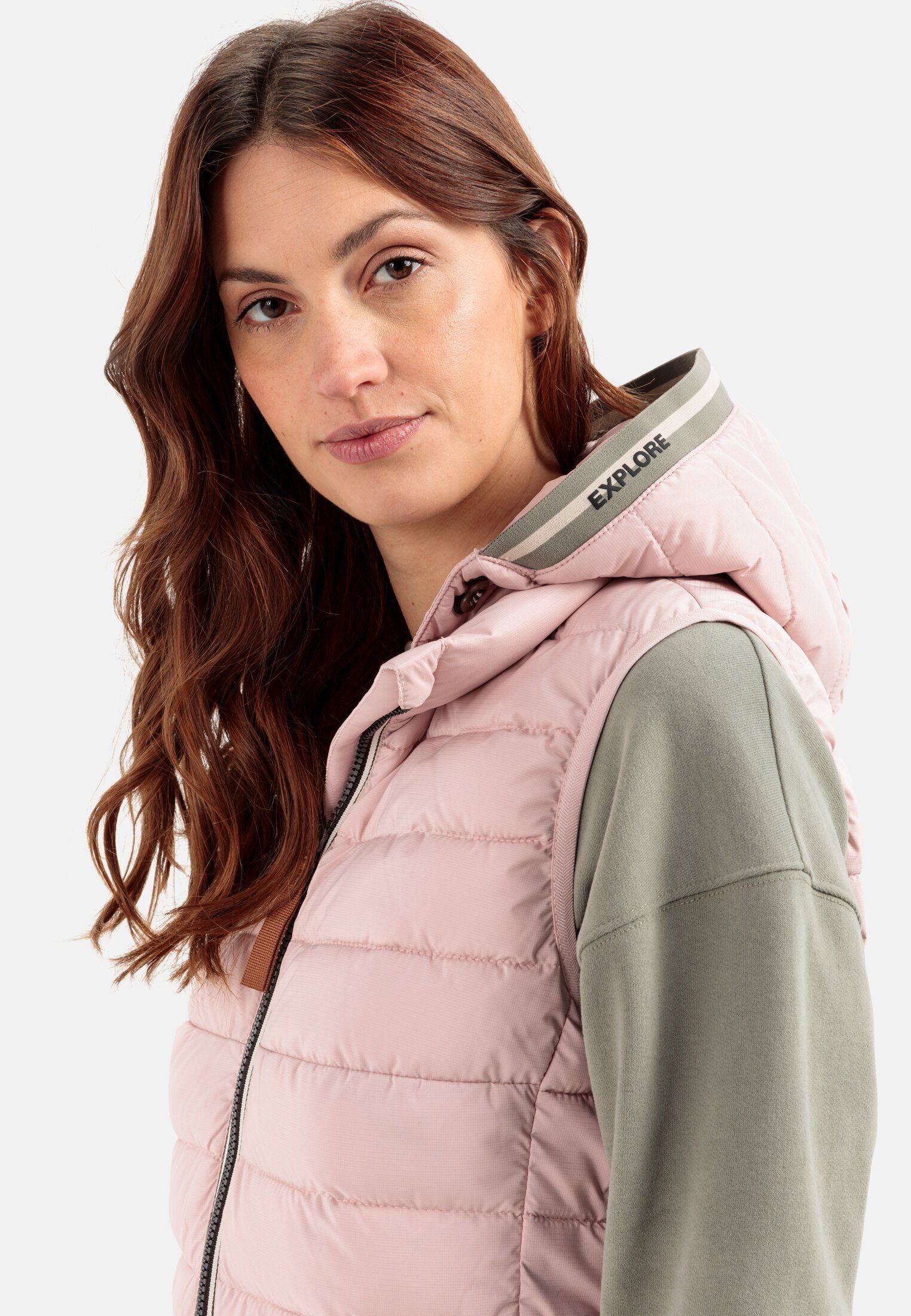 camel active Longweste mit Kapuze ärmellos Kapuze Markenlabel