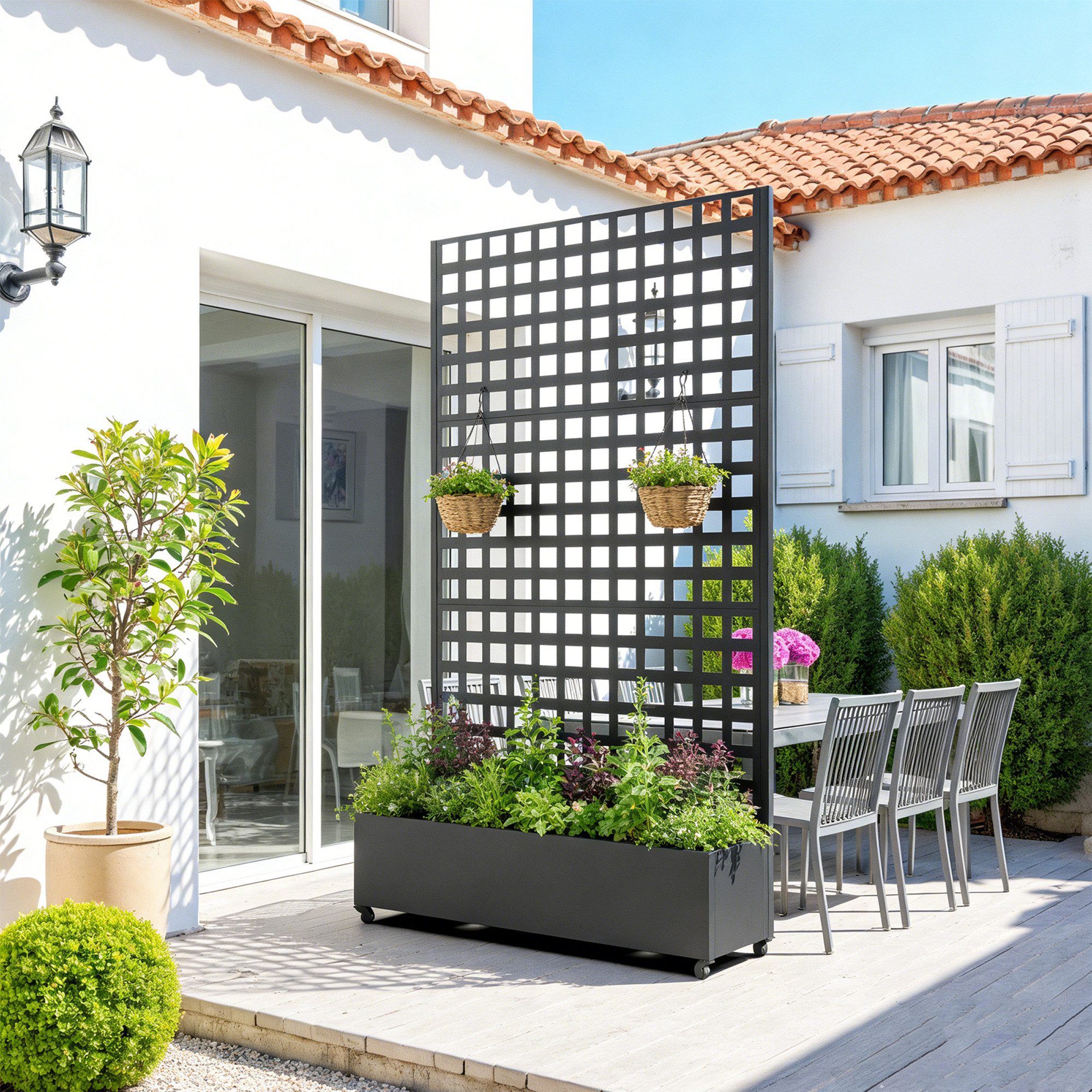 casa.pro Blumenkasten, mit Trennwand »Toma« Rankhilfe Stahl 190x82x38 cm Schwarz