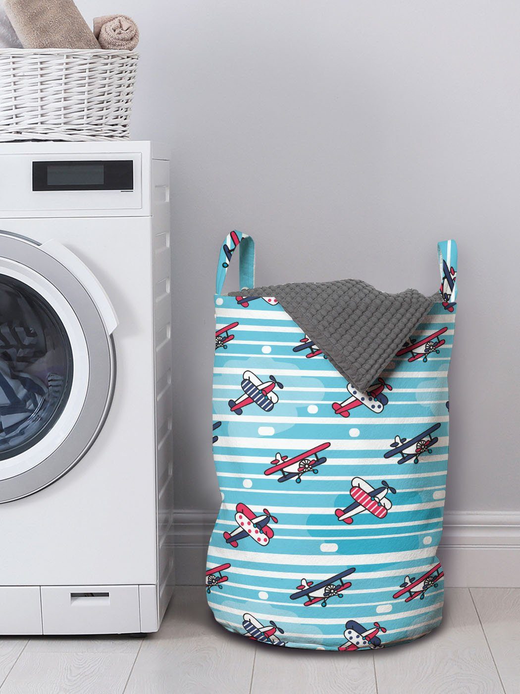 Abakuhaus Wäschesäckchen Wäschekorb mit Weinlese-Flugzeug Waschsalons, Kordelzugverschluss Bunte Craft Griffen für