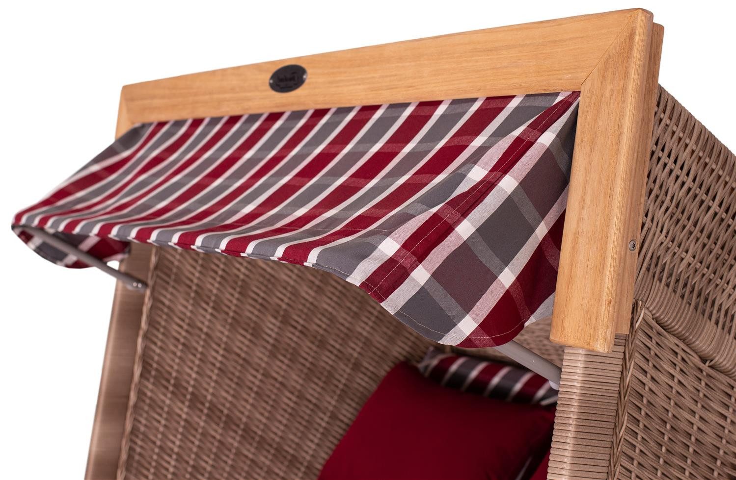 deVries PURE® Strandkorb Friesland Sylt XL - PE white kubu - Dessin 230, BxTxH: 135x90x165 cm, Volllieger, Nordsee-Strandkorb, Teakholz - PE-Markengeflecht - bequeme Polster - Schutzhaube