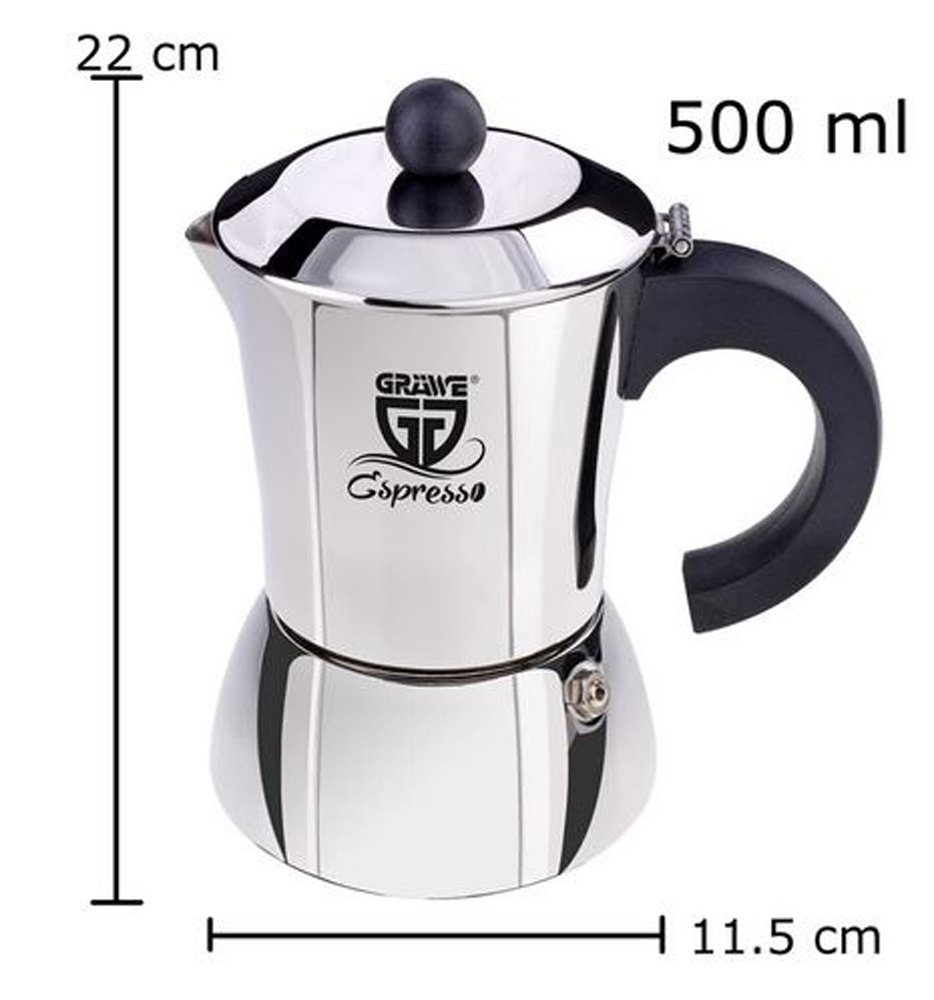 GRÄWE Espressokocher GRÄWE Espressokocher aus Edelstahl, Für alle Herdarten geeignet – Induktion, Gas, Elektro und Glaskeramik