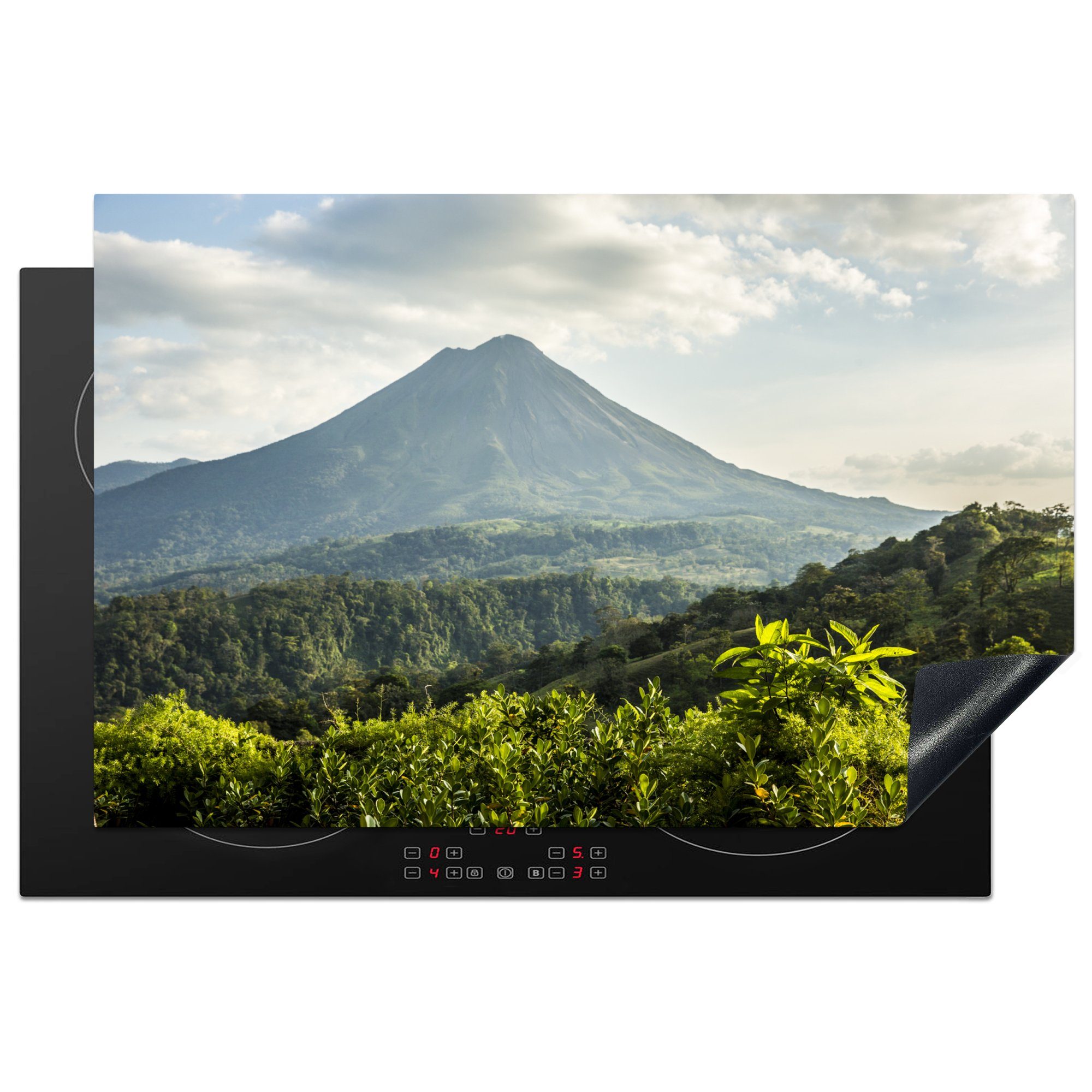 MuchoWow Herdblende-/Abdeckplatte Landschaft mit Blick auf den Vulkan Arenal in Costa Rica, Vinyl, (1 tlg), 81x52 cm, Induktionskochfeld Schutz für die küche, Ceranfeldabdeckung