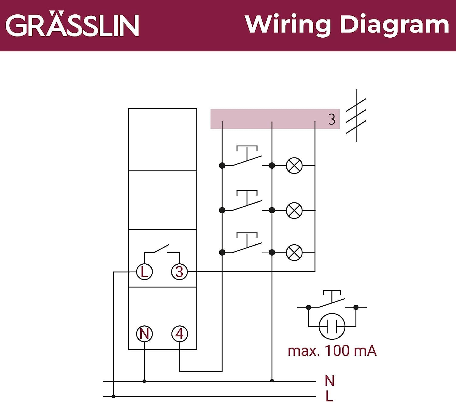 Grässlin Zeitschaltuhr trealux 450, Treppenlicht-Zeitschalter I für innen und außen I 230 V