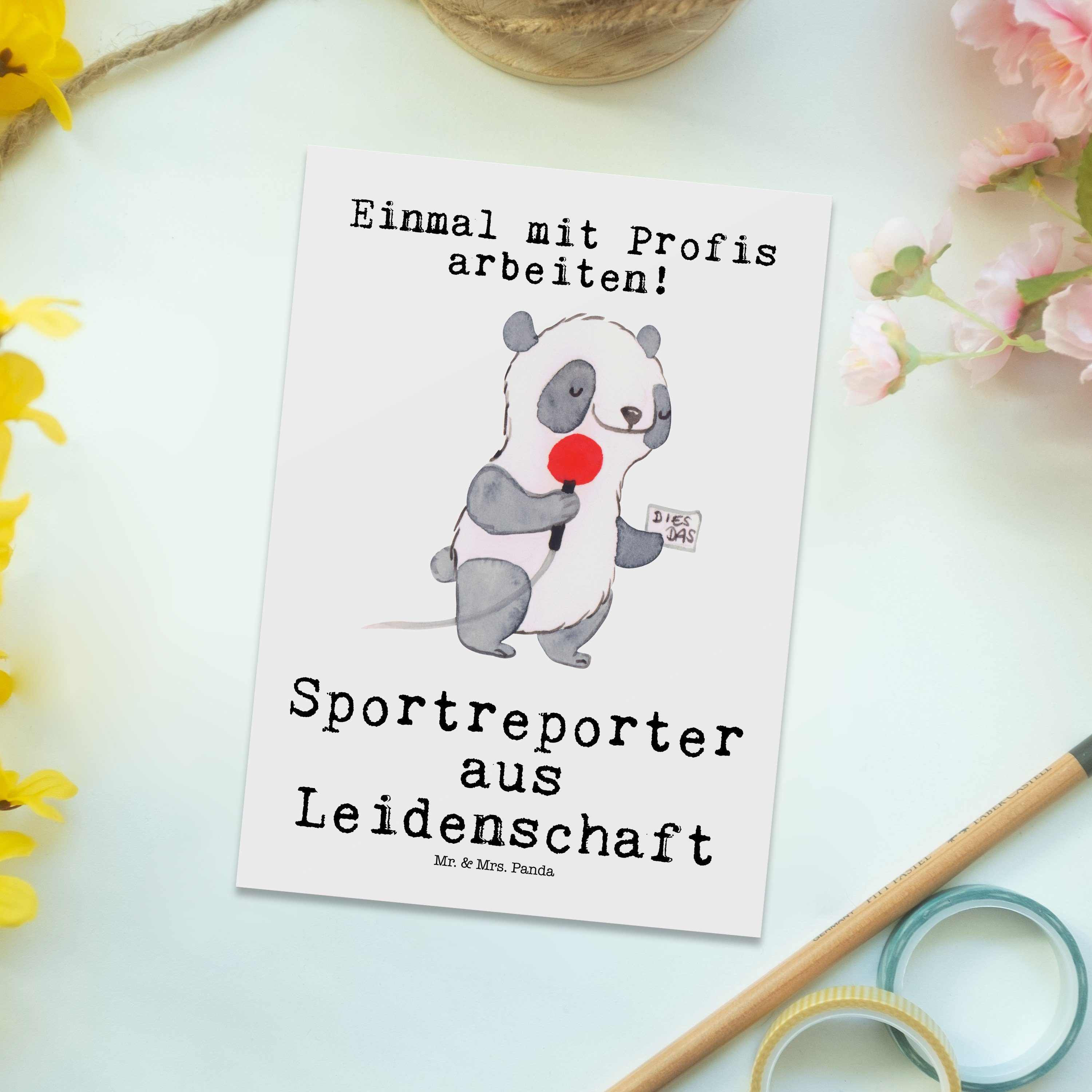- - Geschenkkarte, Panda Mrs. Geschenk, Postkarte Leidenschaft & Kart Mr. Weiß aus Sportreporter