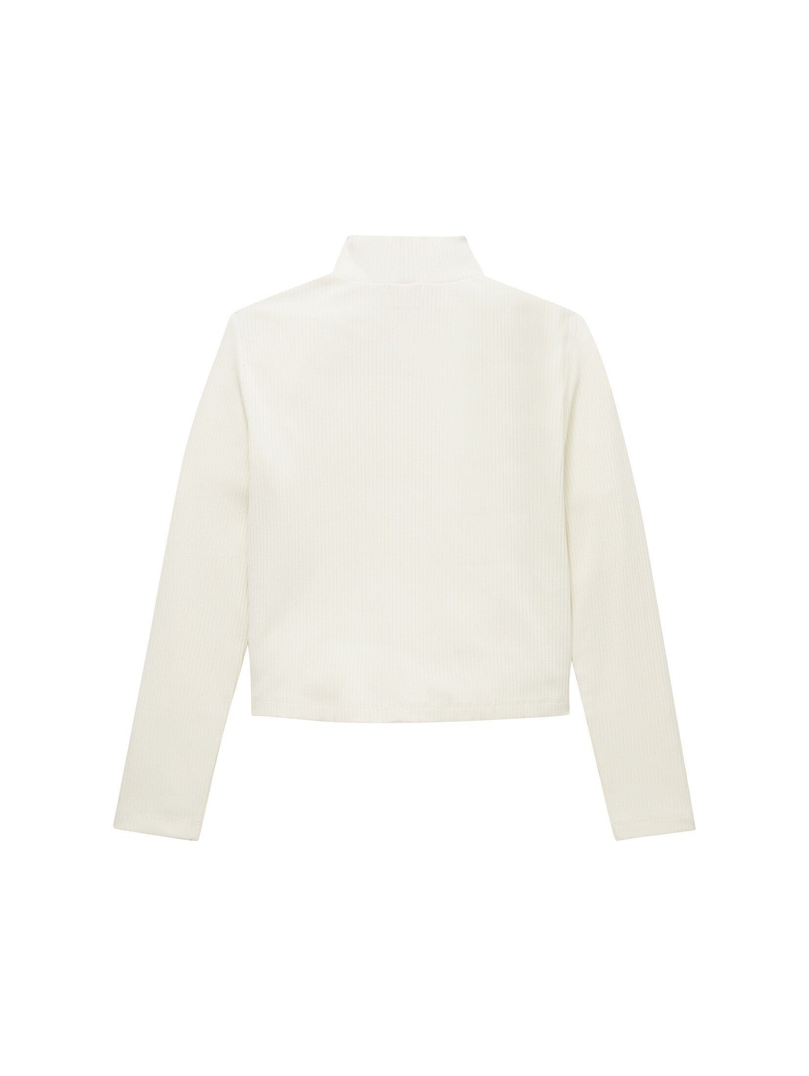 T-Shirt Langarmshirt mit Polyester White recyceltem TOM TAILOR Wool Cropped