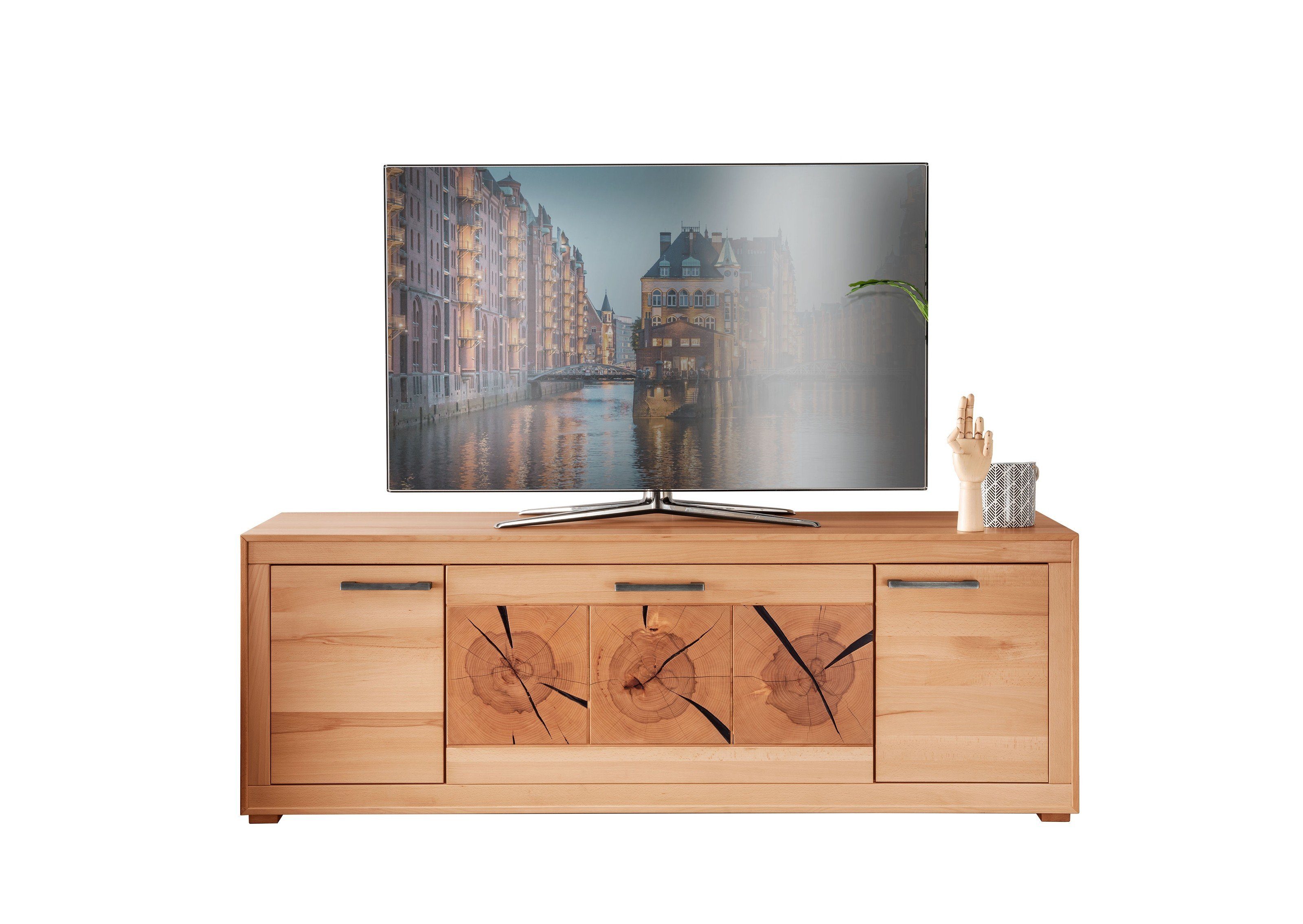 möbelando TV-Wand WZ-0315, (BxHxT: 178x62x46 cm), aus kernbuche in natur geölt mit 2 Türen | TV-Wände