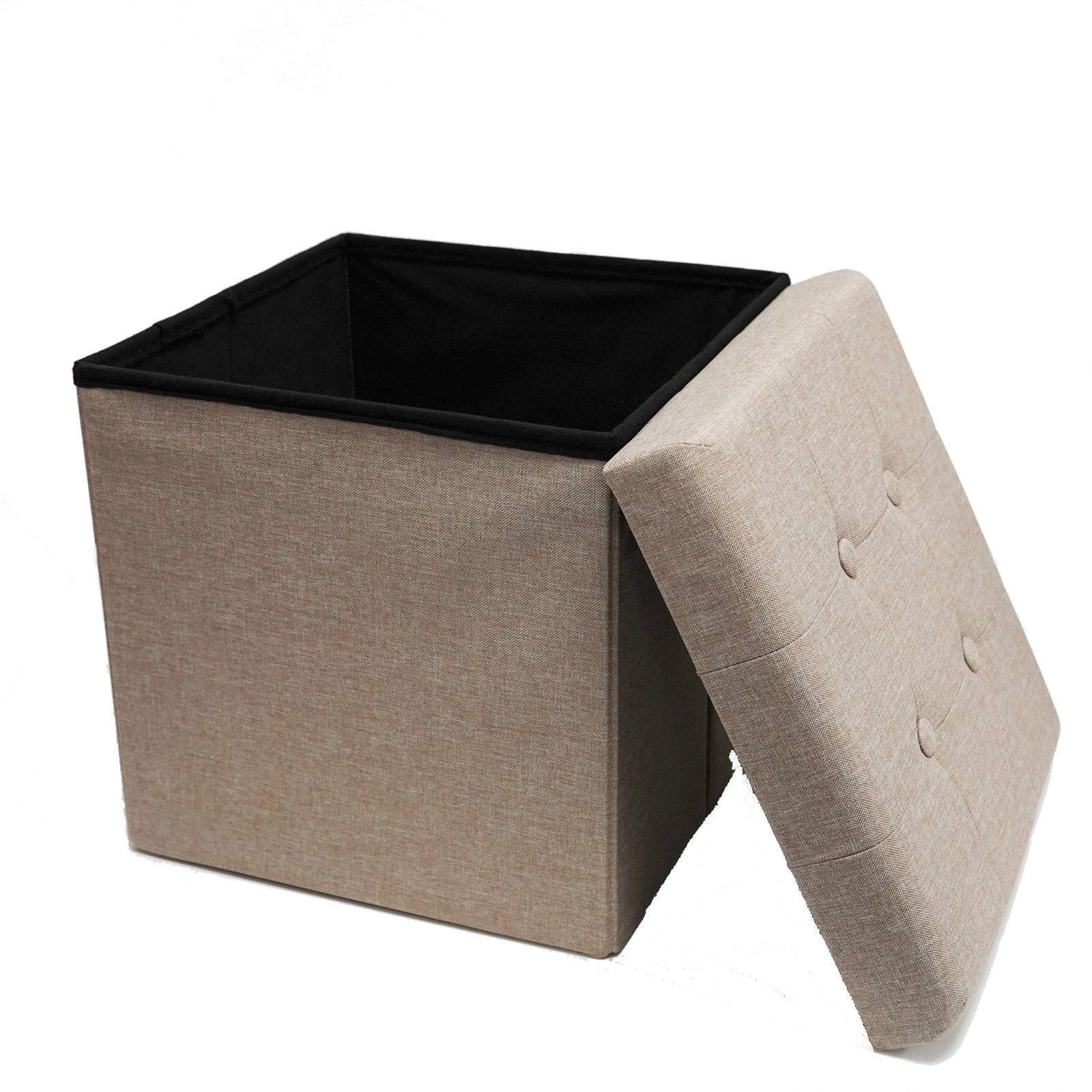 style home Sitzhocker faltbare Sitzbank mit Stauraum, 38*38*38cm (Aufbewahrungsbox mit Deckel, gepolstert Sitzwürfel Fußhocker, Sitztruhe aus Leinen), für Wohnzimmer Schlafzimmer, Warm Grey