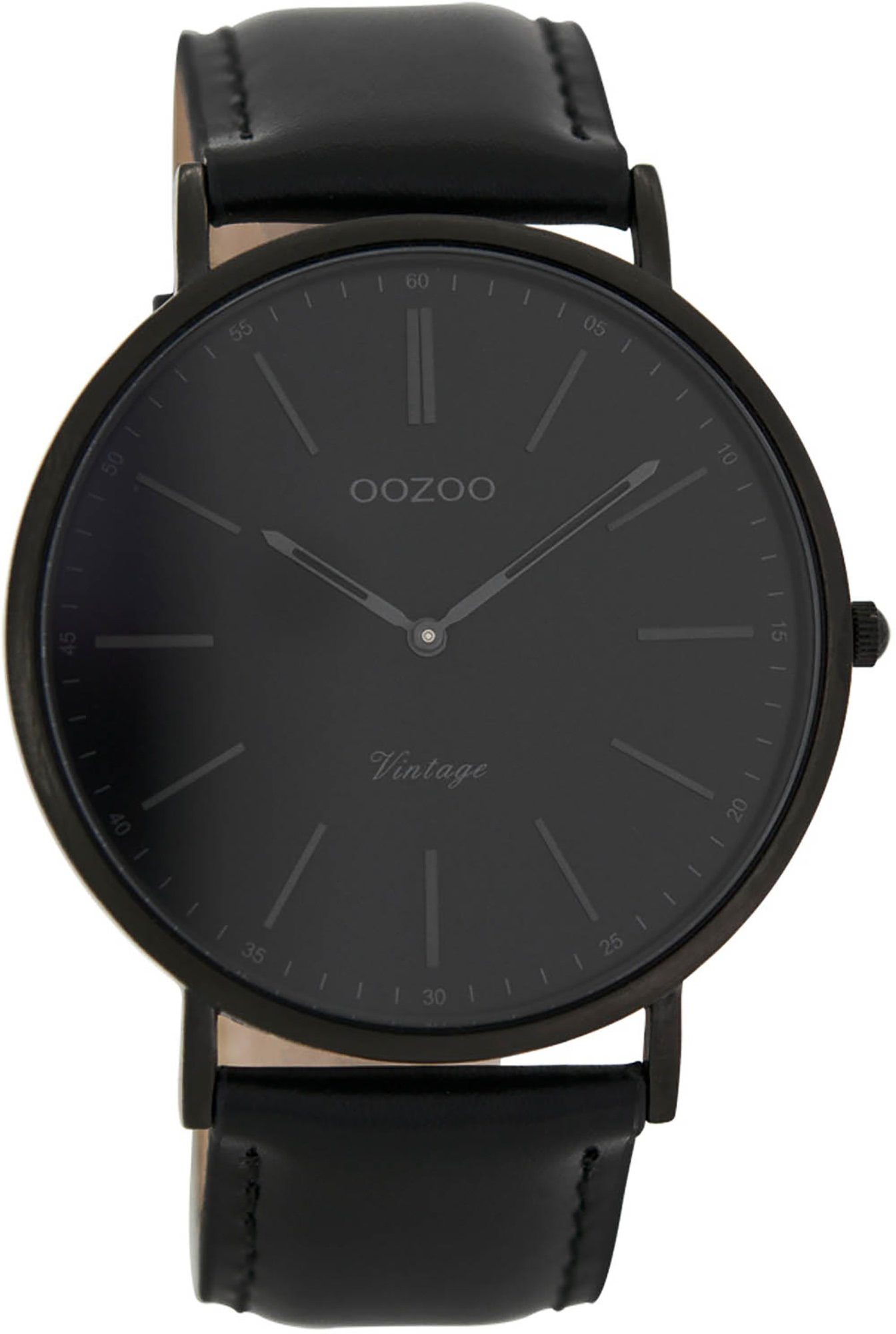 OOZOO Quarzuhr Oozoo Herren Damen Armbanduhr schwarz, (Analoguhr), Herren, Damenuhr rund, groß (ca. 45mm) Lederarmband, Fashion-Style