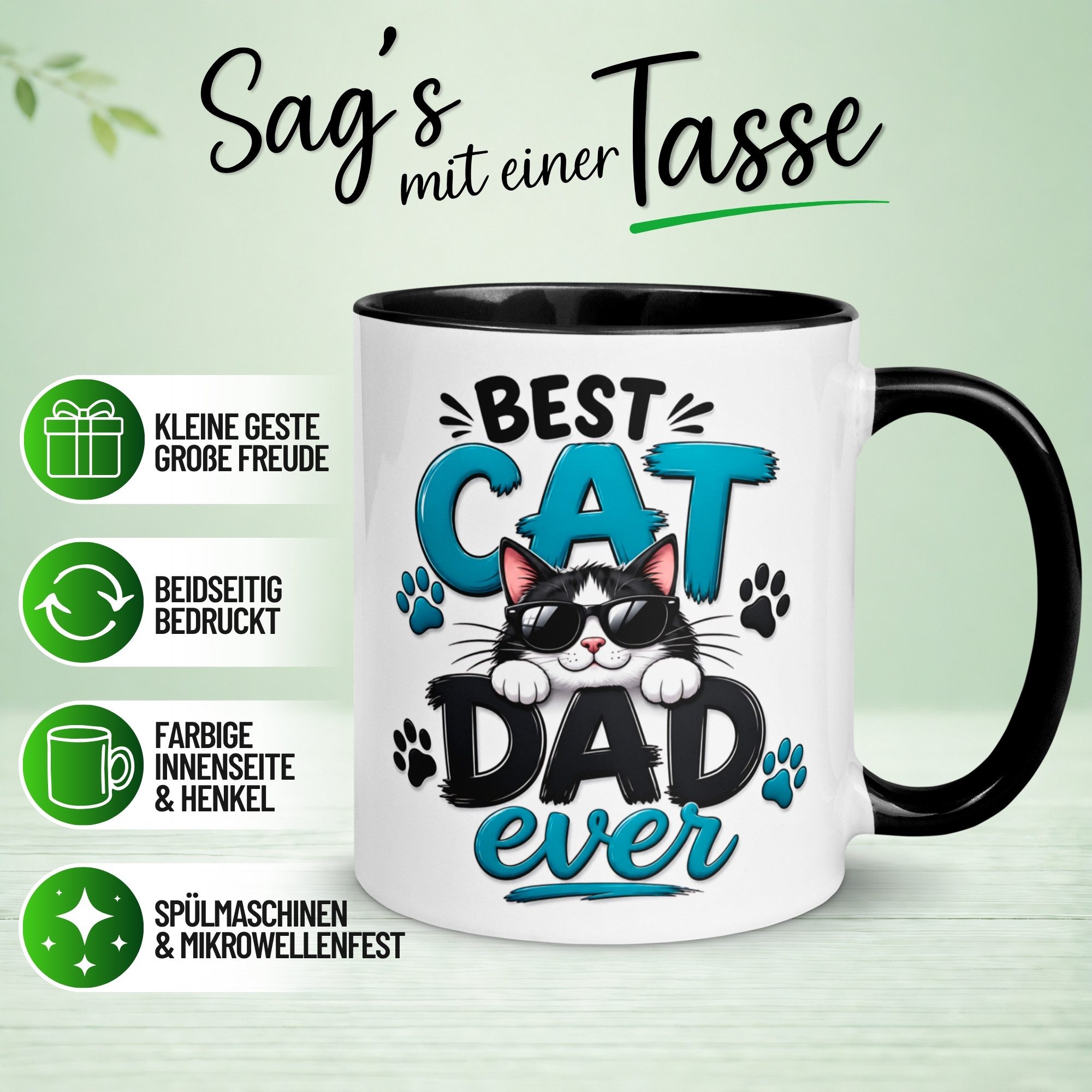 Momentals Tasse Katze – „Best Cat Dad ever“ – lustiges Katzen Geschenk für Katzenpapa, Gratis Versand · Links-&Rechtshänder · Spülmaschinenfest