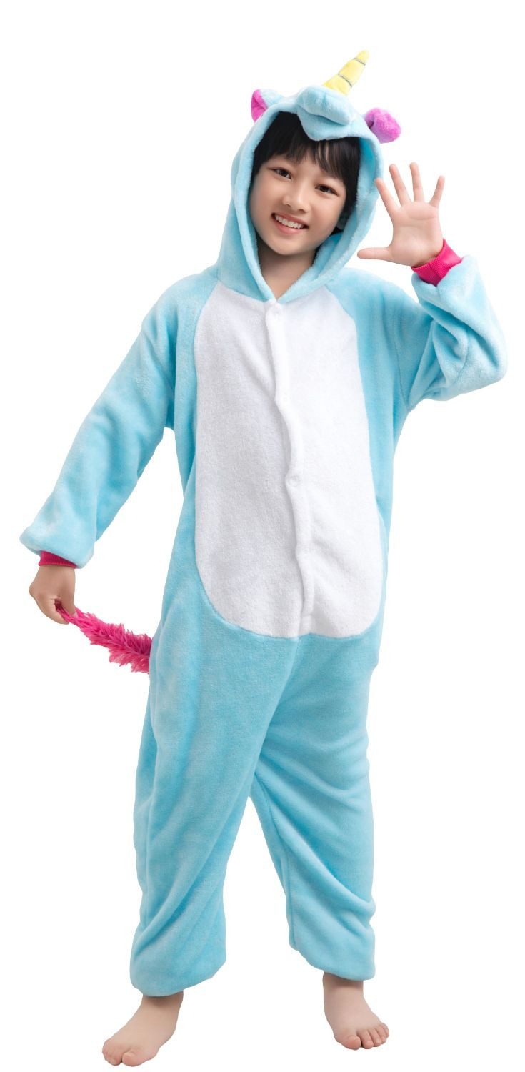 Corimori Jumpsuit Kinder Kostüm Jumpsuit Onesie verschiedene Designs (1-tlg) Fasching, Karneval, Tierkostüme Einhorn Türkis 116-122 Mädchen Jungen