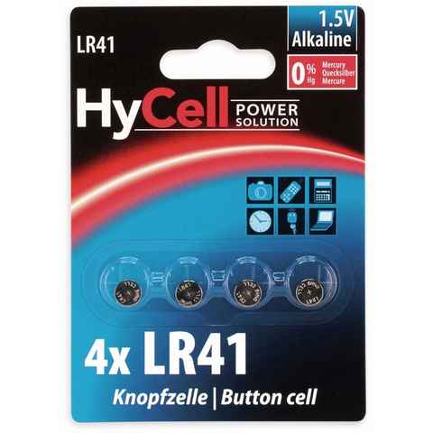 HyCell HYCELL Knopfzelle LR41, Alkaline, 1,5 V-, 4 Stück Knopfzelle