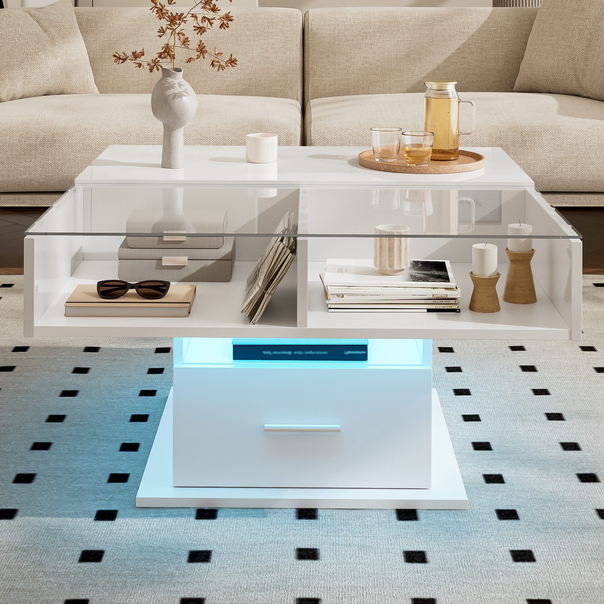 Merax Couchtisch Hochglanz-Lift-Sofatisch Beistelltisch mit LED-Beleuchtung günstig online kaufen