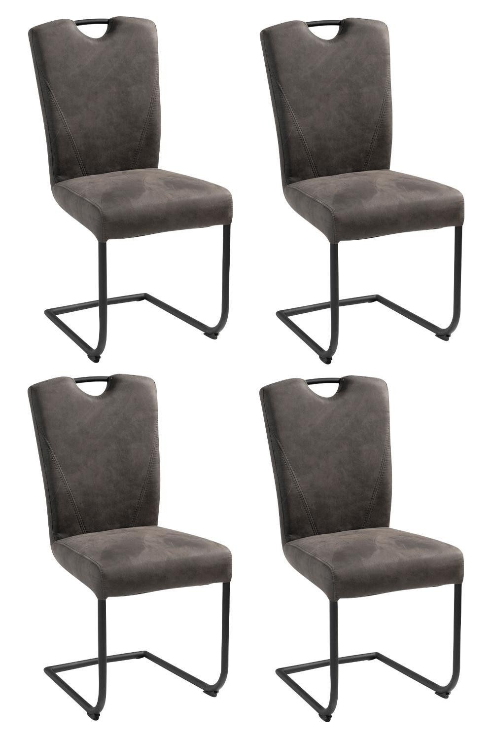 NIEHOFF SITZMÖBEL Freischwinger Schwingstühle OSCAR, Graphitfarben, Mikrofaser, (Set, 4 St), abnehmbarer Bezug, mit Griff