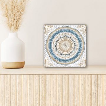 OneMillionCanvasses® Leinwandbild Mandala - Blau - Bohème - Weiß - Design, (1 St), Leinwand Bilder für Wohnzimmer Schlafzimmer, 20x20 cm