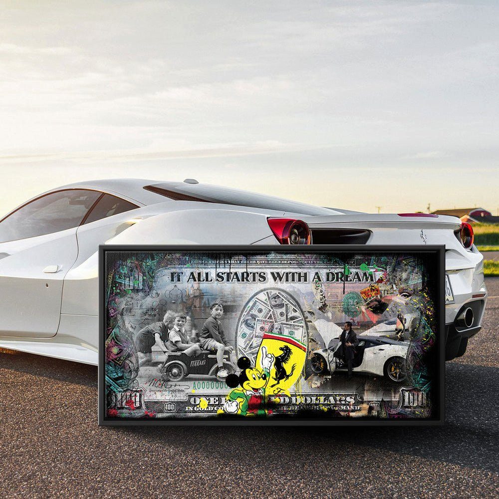 DOTCOMCANVAS® Leinwandbild Fast Motivationsbild Panorama silberner Leinwandbild Ferrari dream Fast Rahmen dream