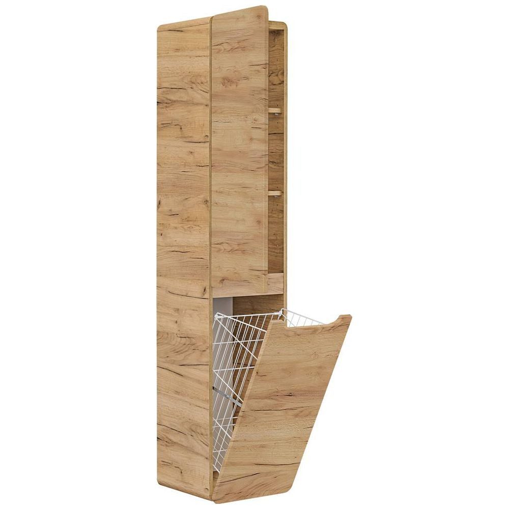 Lomadox Hochschrank LUTON-56-CRAFT Badezimmer mit Wäschekorb Wotan Eiche Nb günstig online kaufen