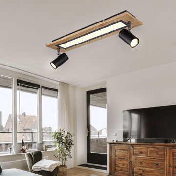 etc-shop LED Deckenleuchte, Leuchtmittel nicht inklusive, Warmweiß, LED Deckenleuchte Wohnzimmerlampe Spots beweglich Holzoptik L 60 cm