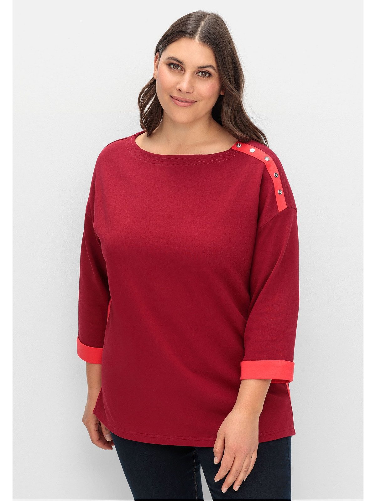 Sheego Sweatshirt Große Größen mit Zierknöpfen und Kontrastdetails