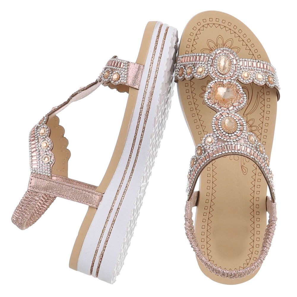 Ital-Design Damen Sandalette mit Schmucksteinen und Plateau Plateausandaletten (91970812) Keilabsatz/Wedge Keilsandaletten in Champagner