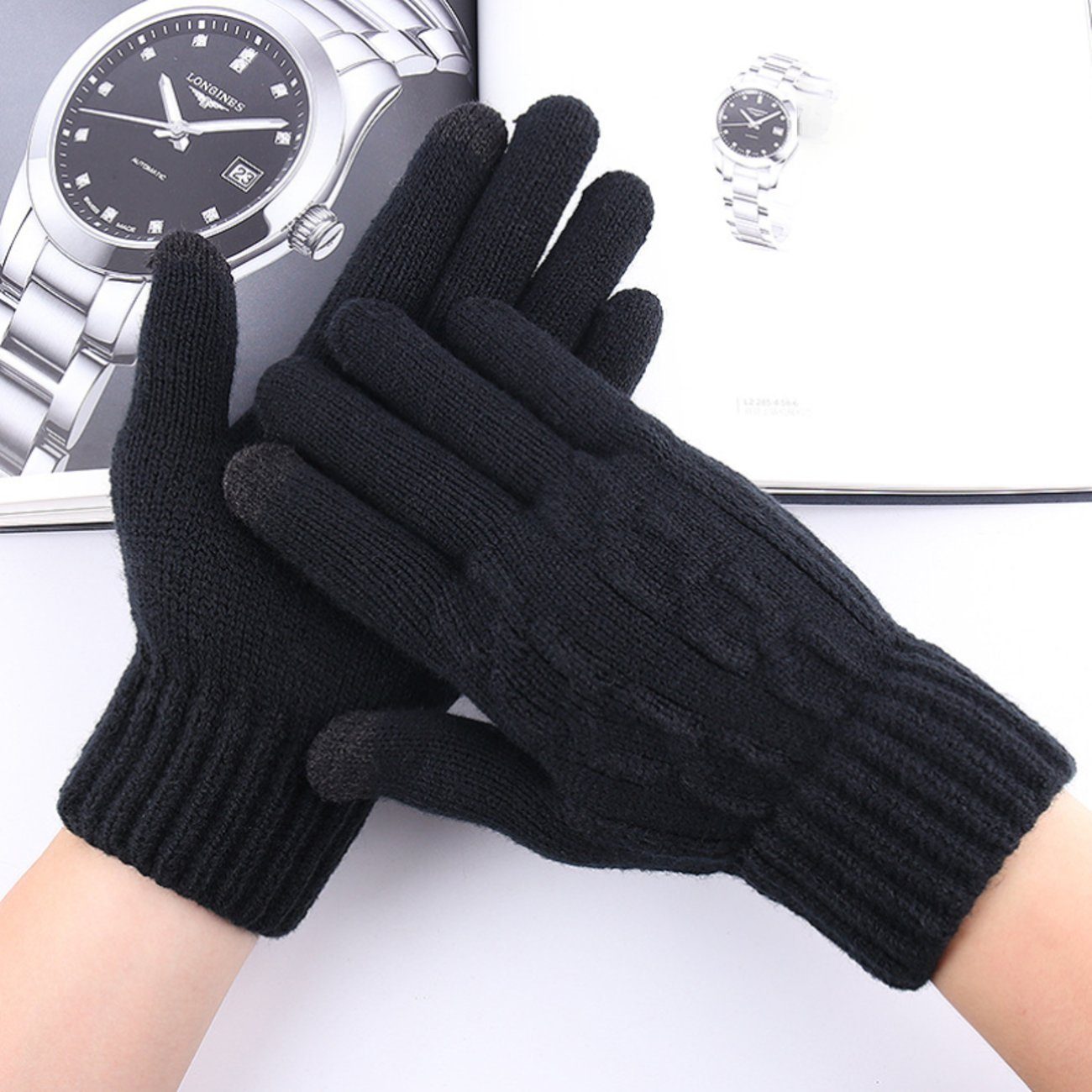 Herren Union Thermo-Finger-Jacquard-Strickhandschuhe für schwarz Reisen Strickhandschuhe