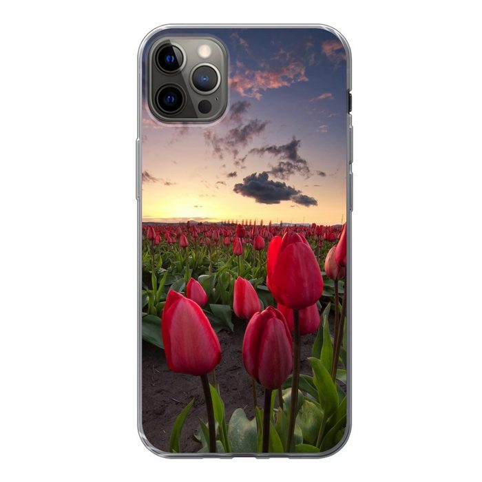 MuchoWow Handyhülle Rote Tulpen und ein Sonnenuntergang Handyhülle Apple iPhone 13 Pro Max Smartphone-Bumper Print Handy