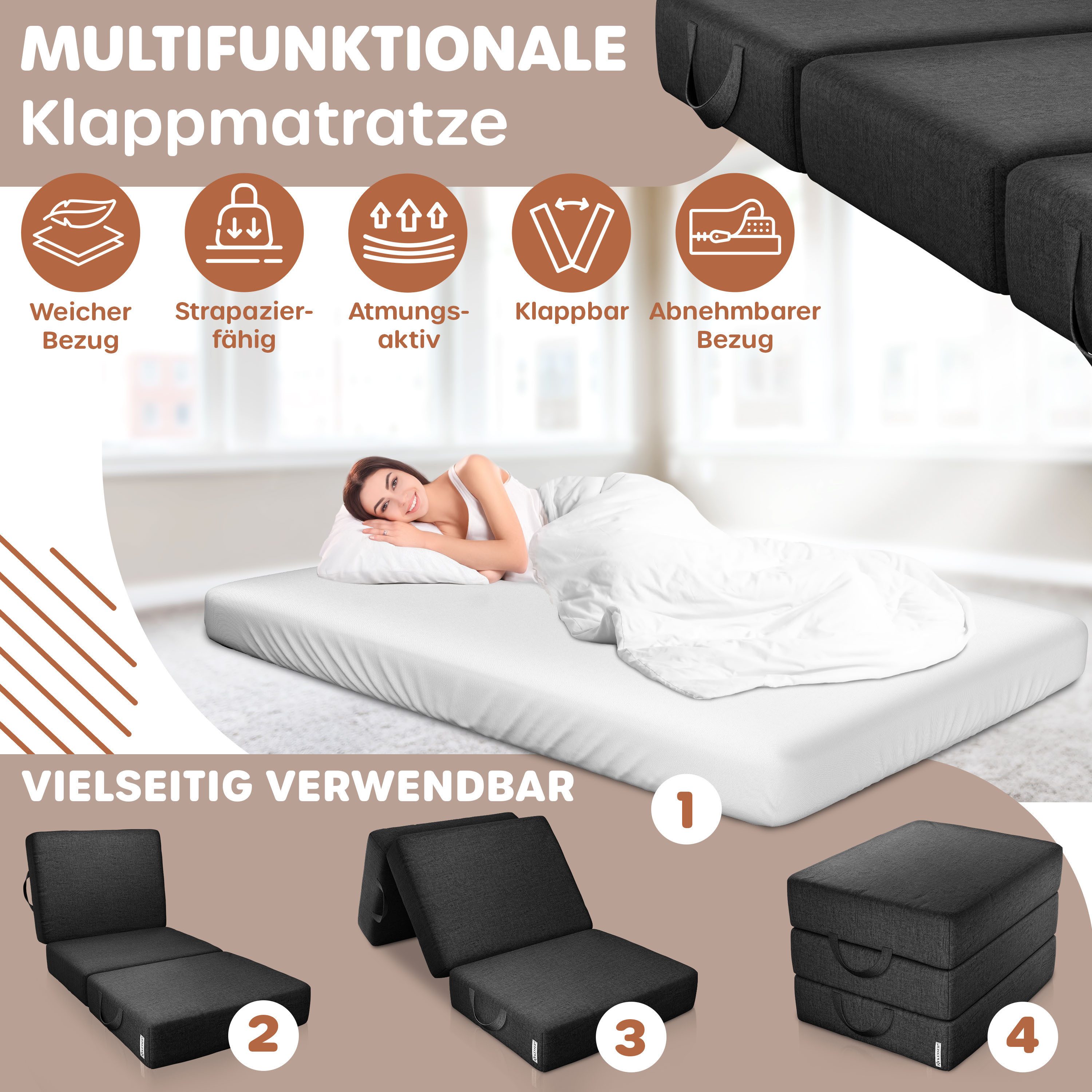 Klappmatratze 15cm hoch Gästematratze 3-fach faltbar zum Sitzhocker, KESSER günstig online kaufen