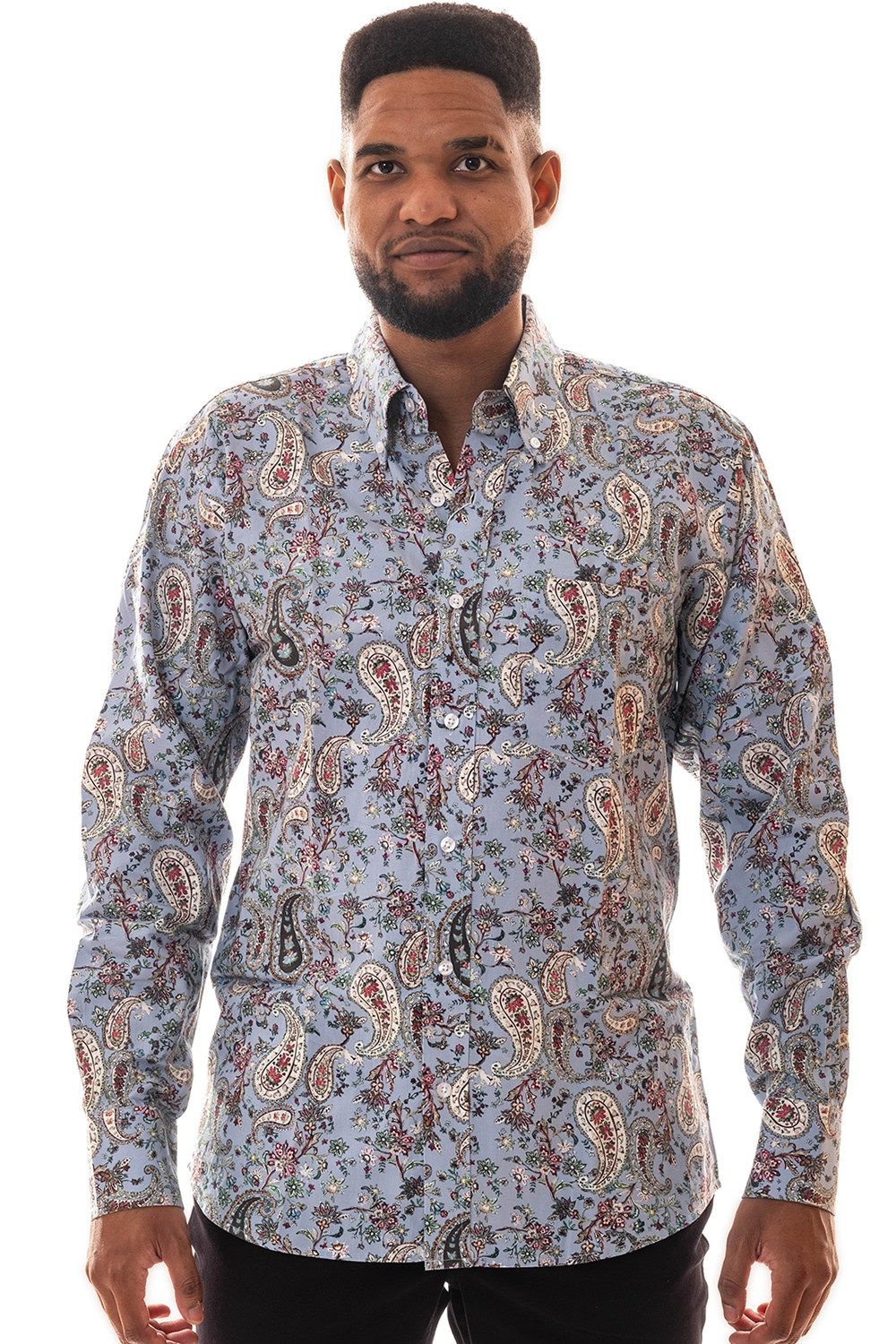 Relco Langarmhemd Herren Paisley hellblau rot