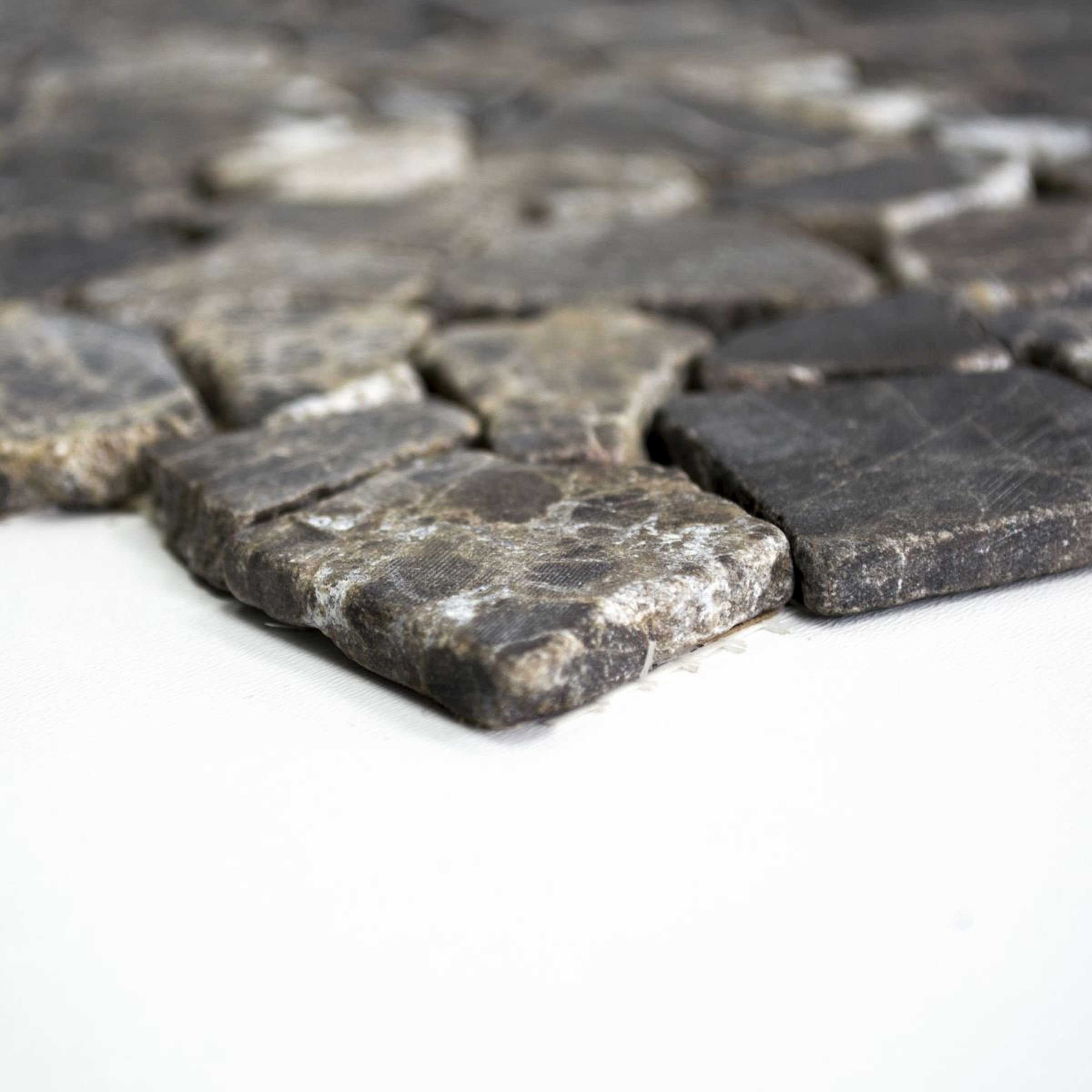 Bodenfliese Mosani Naturstein Marmor beige Bad Bruch Wandfliese Mosaik dunkelbraun Küche
