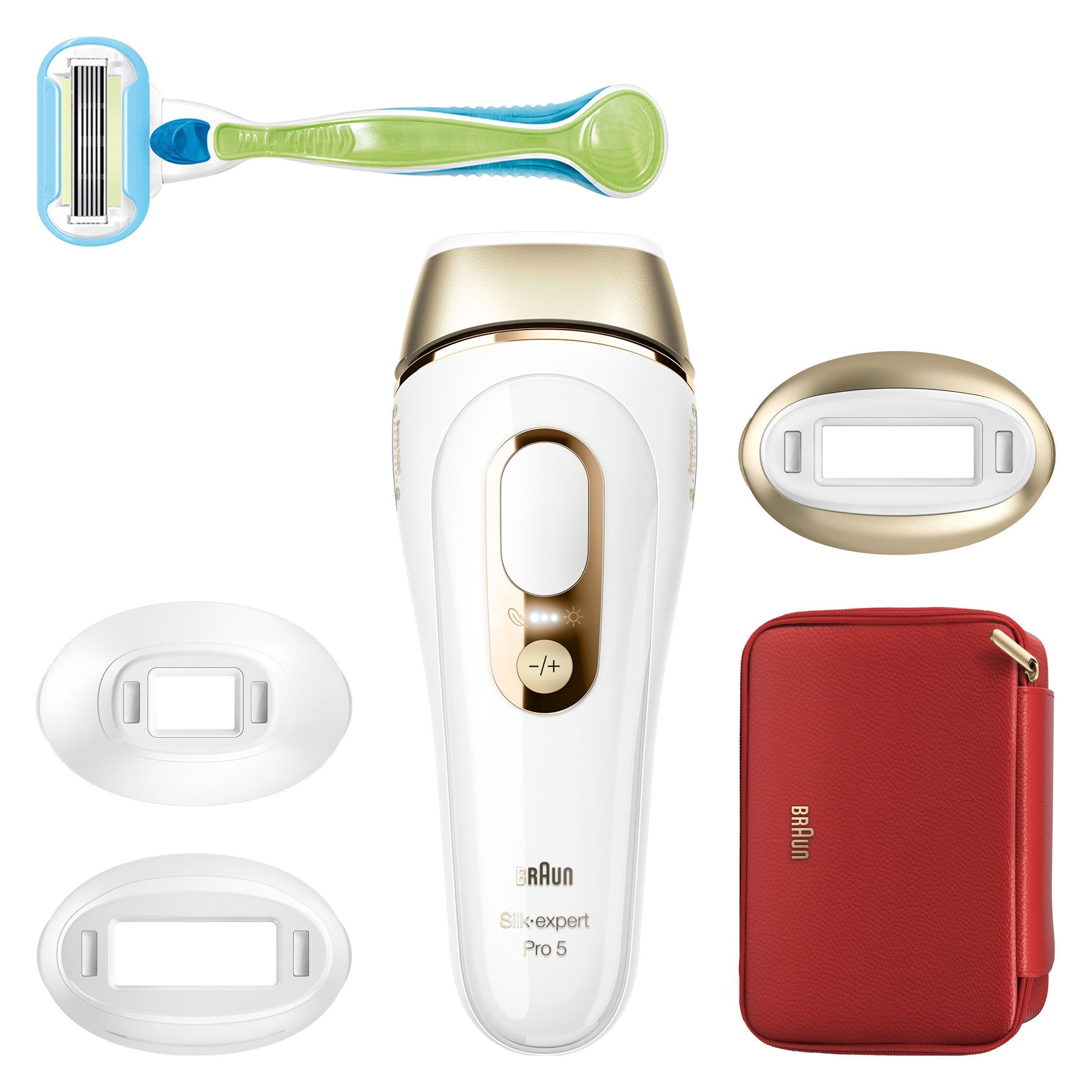 Braun IPL-Haarentferner Silk·expert Pro 5 PL5262, pro Minute bis zu 125 Lichtimpulse, 3 Aufsätze, Aufbewahrungstasche, Venus Rasierer