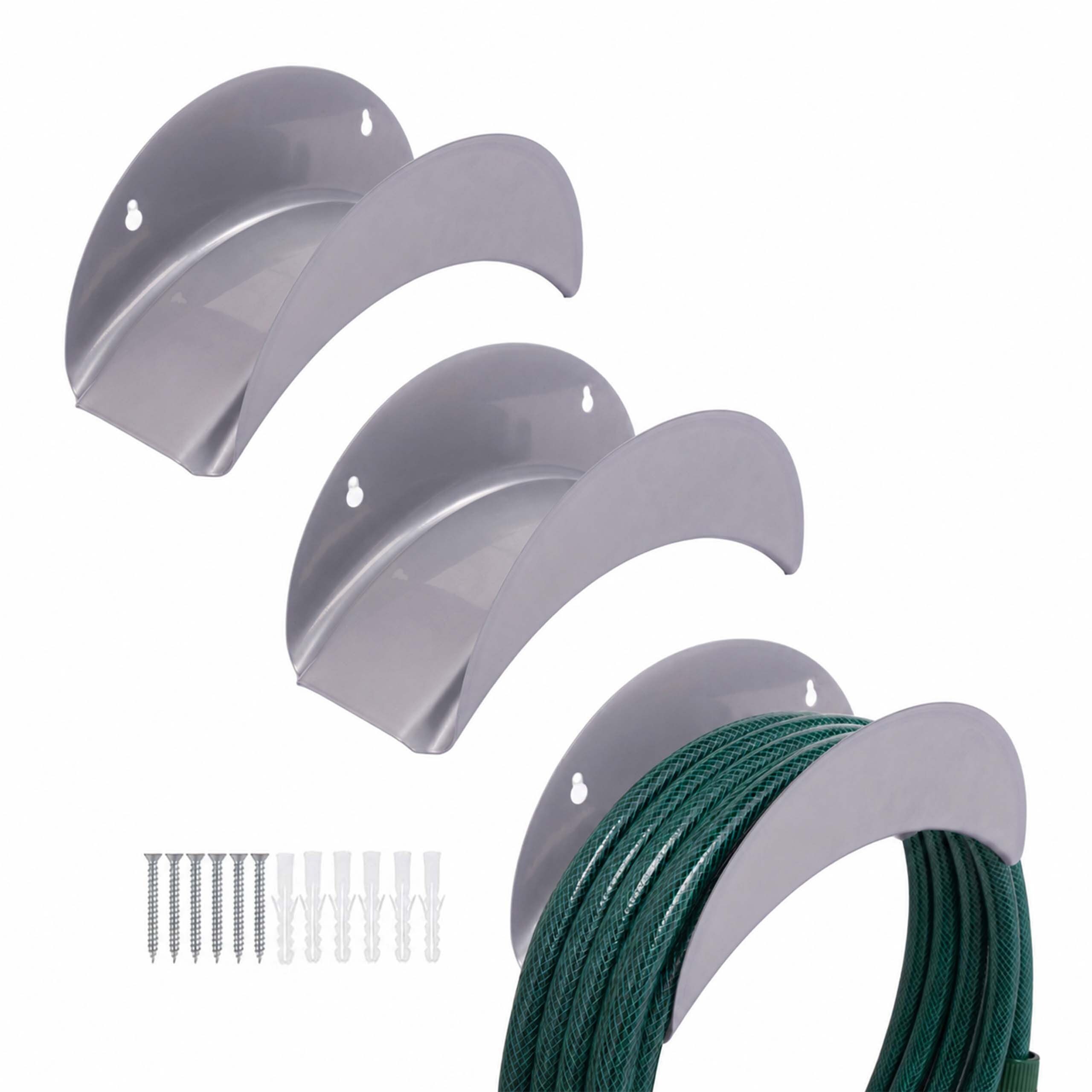 relaxdays Schlauchhalterung Schlauchhalter im 3er Set, (3-tlg., silber)