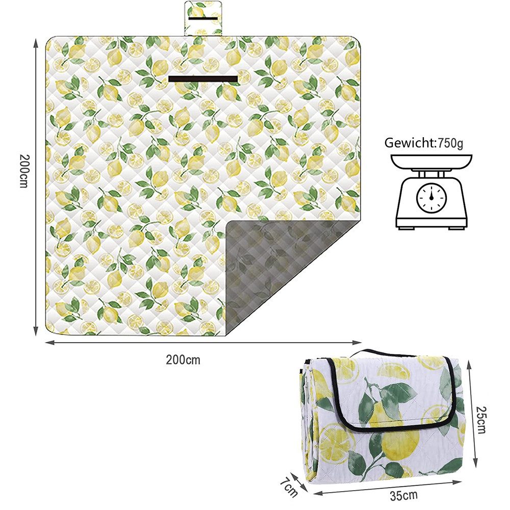 Picknickdecke Picknickdecke, Faltbare Stranddecke Campingdecke, 200 x 200 cm, TUWENA, Wasserdichte Stranddecke, Waschbar Picknick Decke für 4-6 Personen